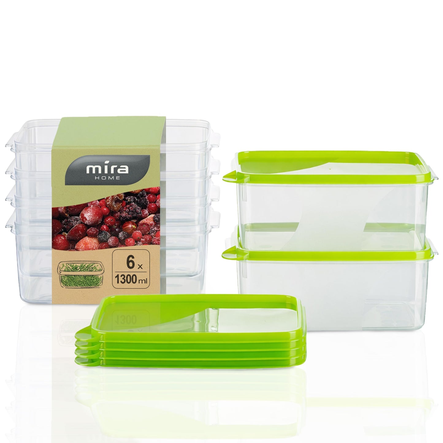 6-teiliges Gefrierdosen-Set, 1,3l Rechteckig Hoch (6 Stk)
