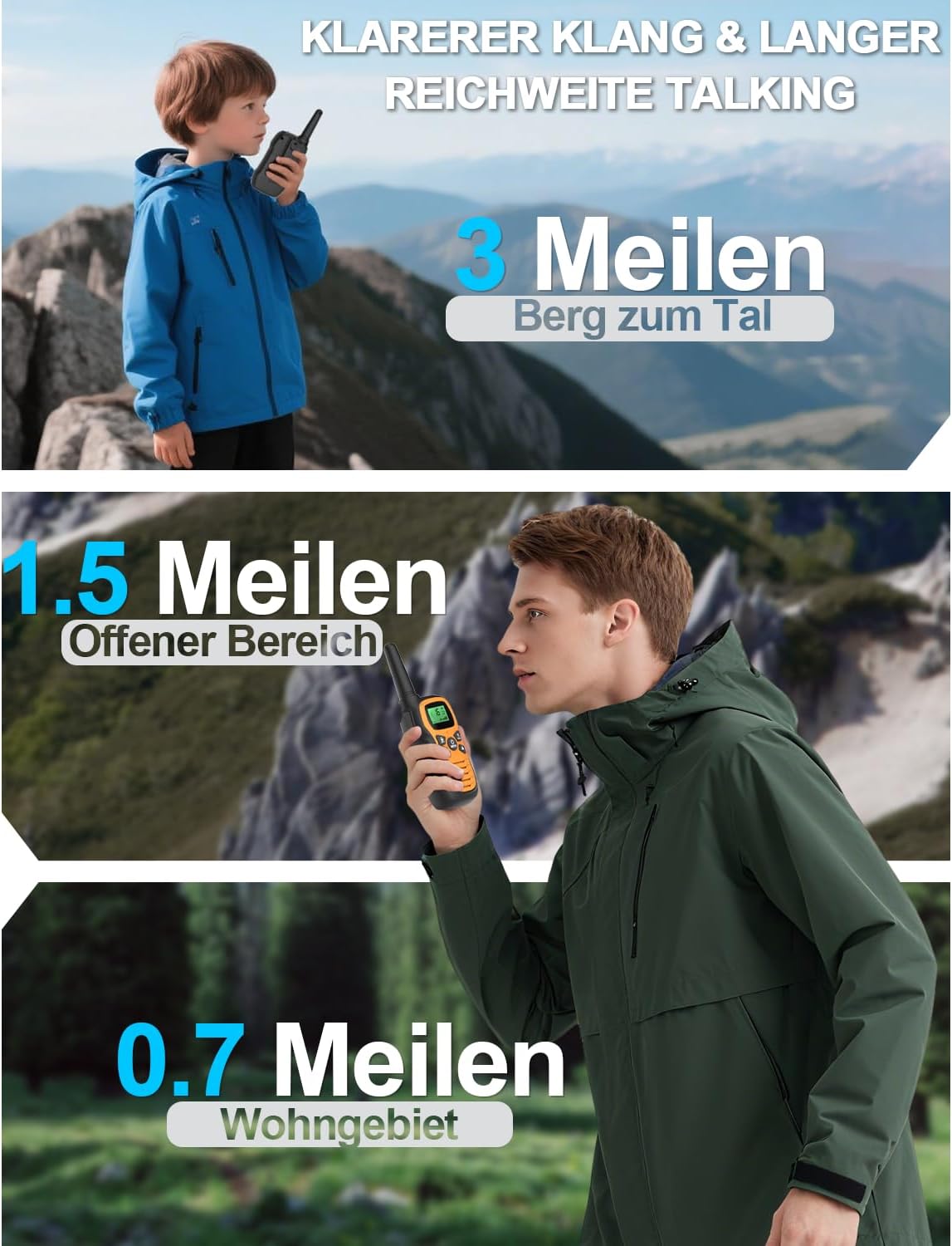 Walkie Talkie-Set mit VOX & LED für Outdoor-Abenteuer, Gelb Blau Orange
