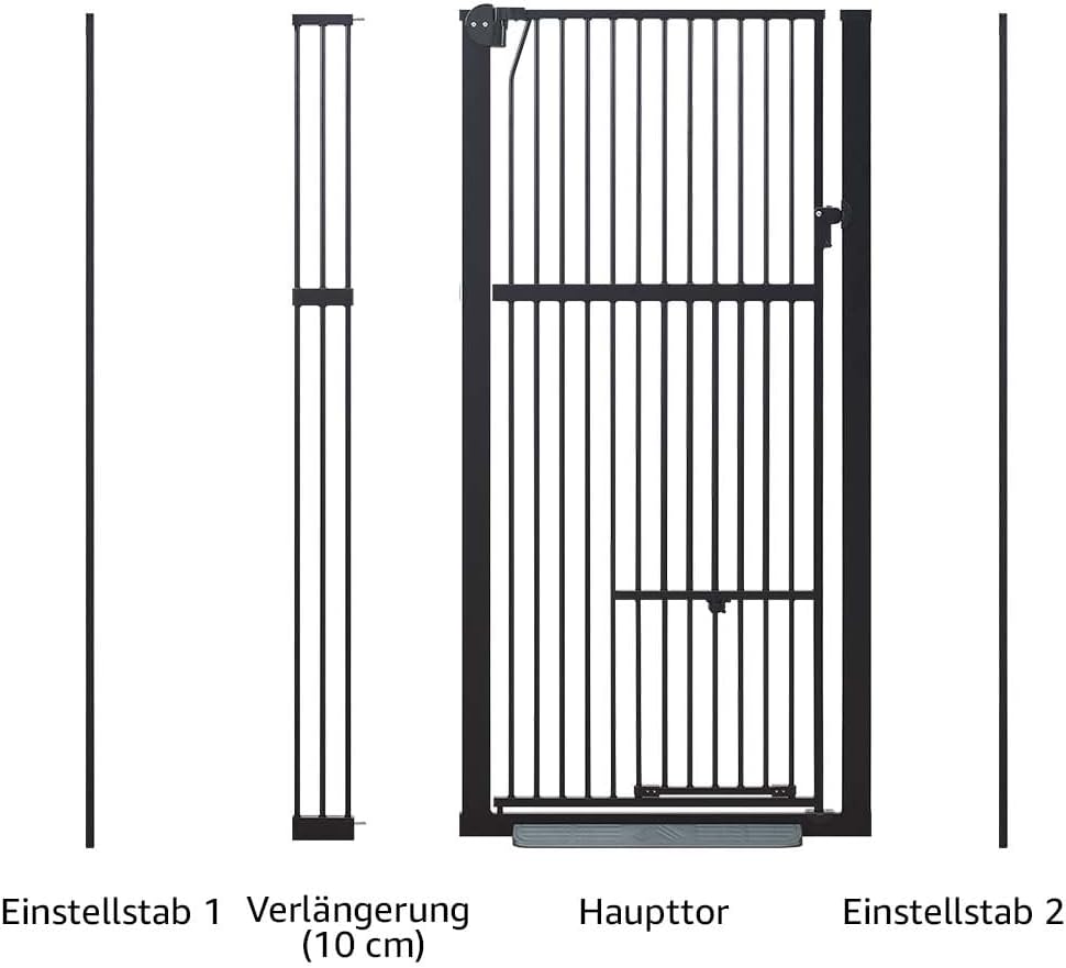 Hohes Haustiergitter mit Katzentür, Schwarz 79-95 cm Breite