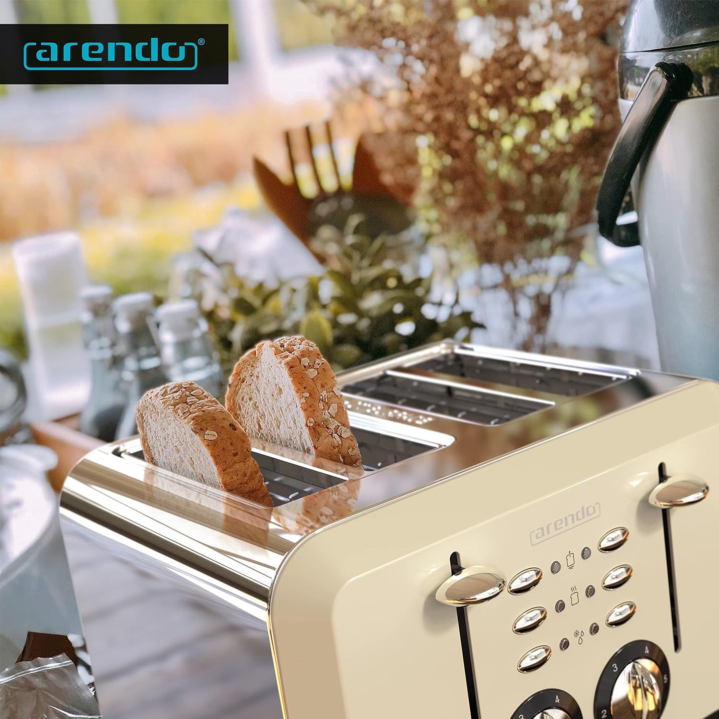 Breakfast X2 Toaster für 4 Scheiben, mit Auftau- Aufwärm- und Stoppfunktion, D: Beige