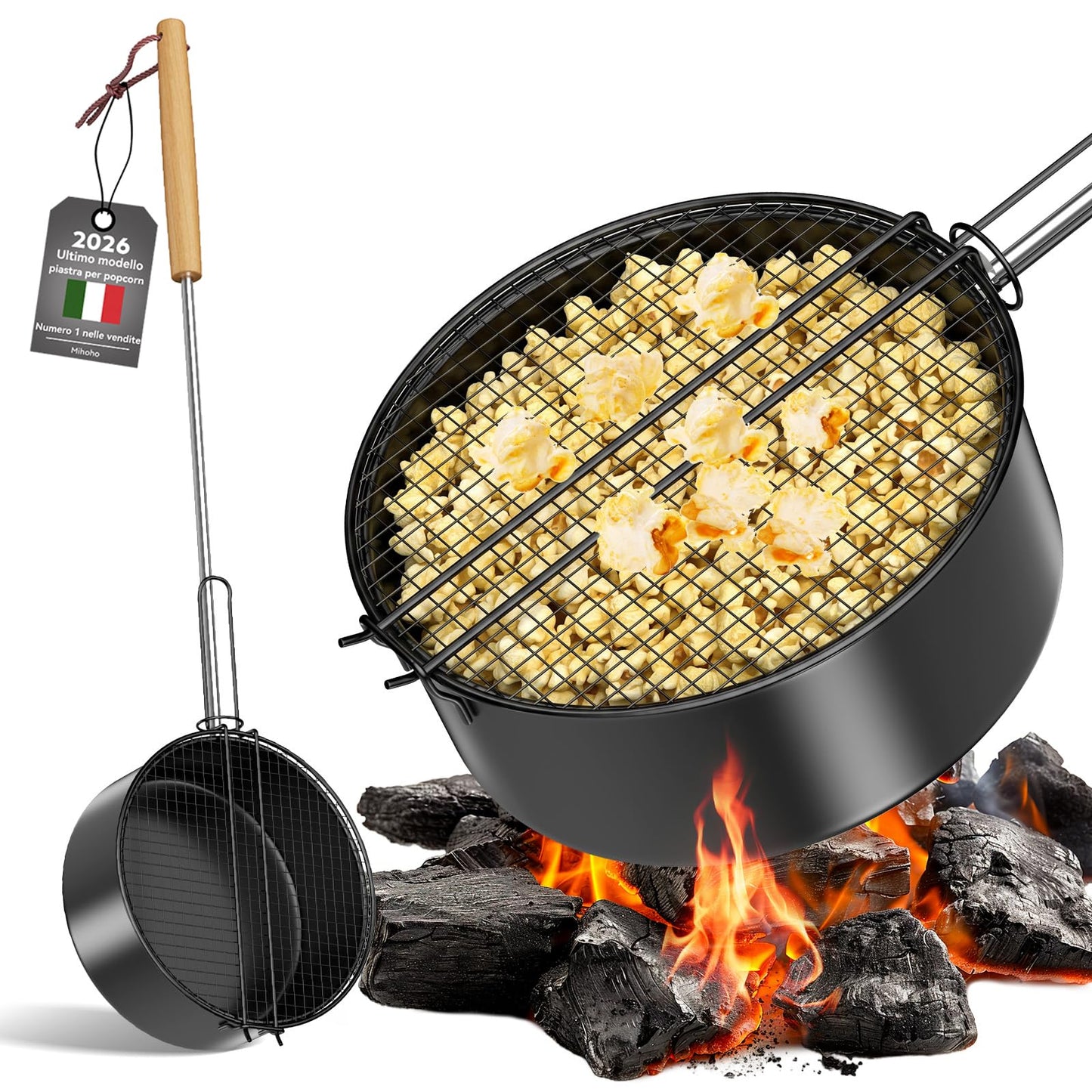 Popcornpfanne für Lagerfeuer, Schwarz Q