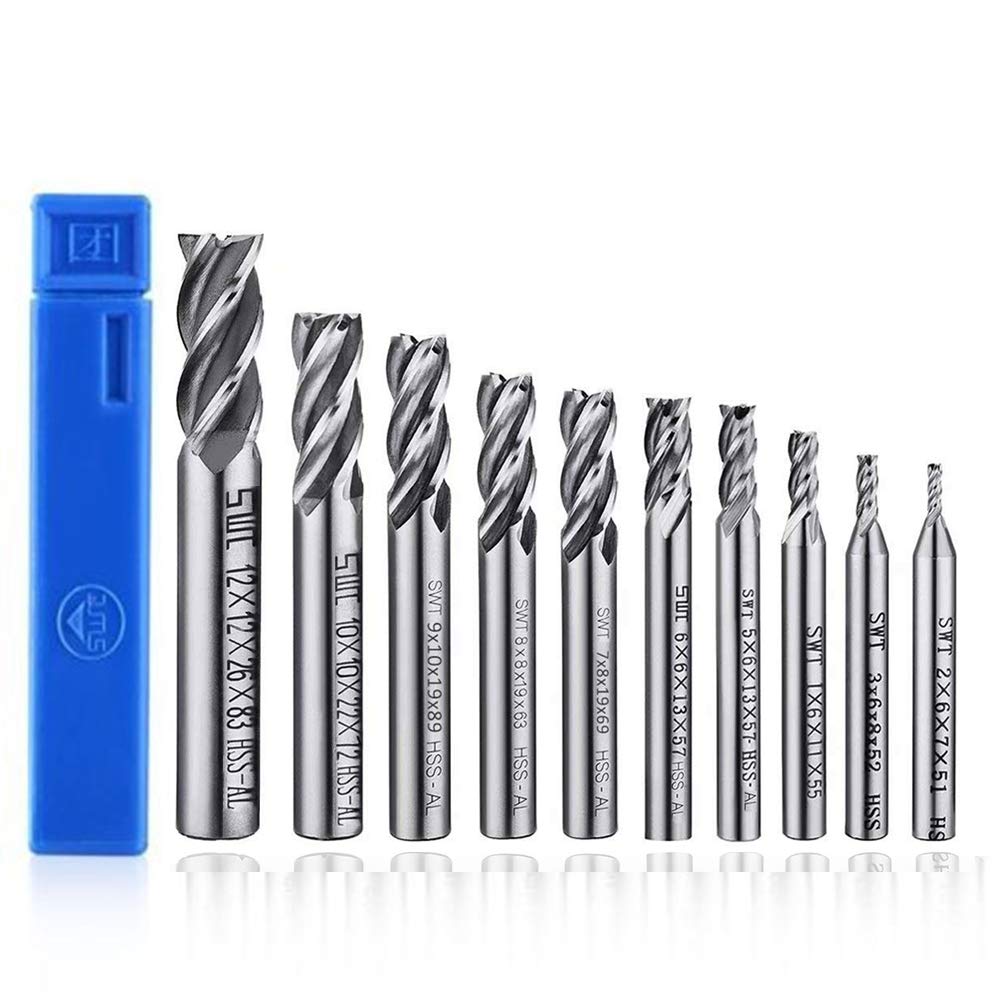 HSS Schaftfräser Set, 10 Stück, 2-12 mm, 10 Pieces-2/3/4/5/6/7/8/9/10/12mm