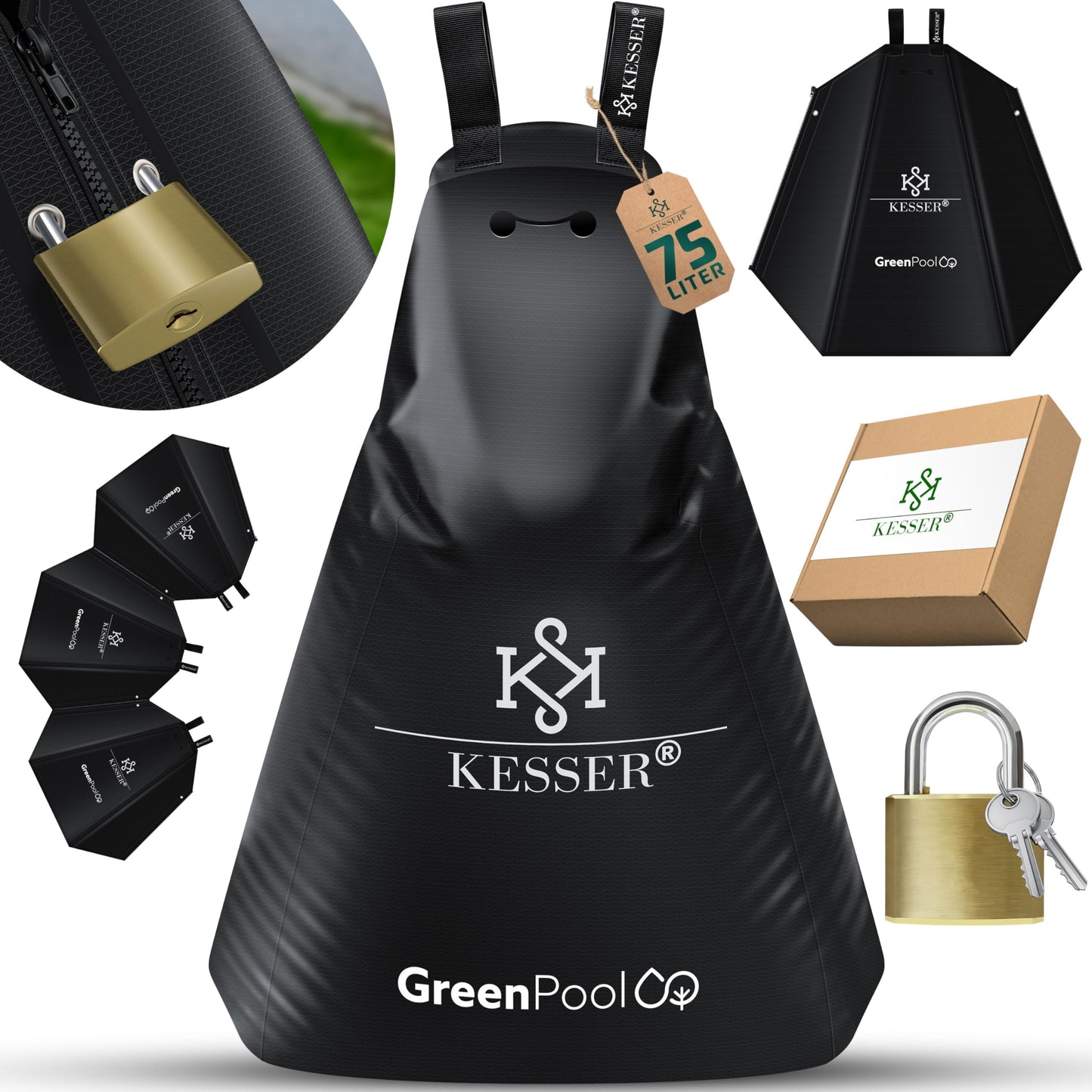 Baumbewässerungssack-Set mit Diebstahlschutz, 75 Liter 6er Set Schwarz