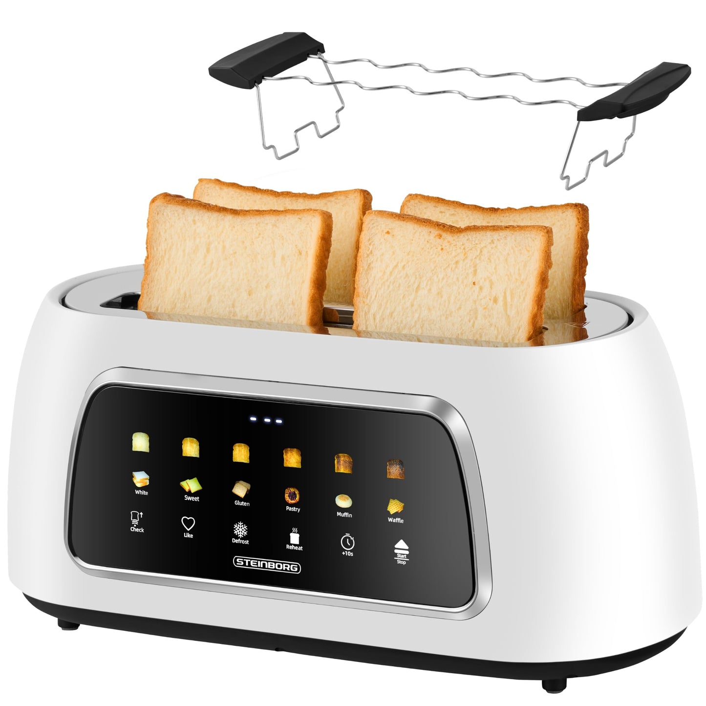 Automatik Toaster mit Brötchenaufsatz und Liftfunktion, Weiss