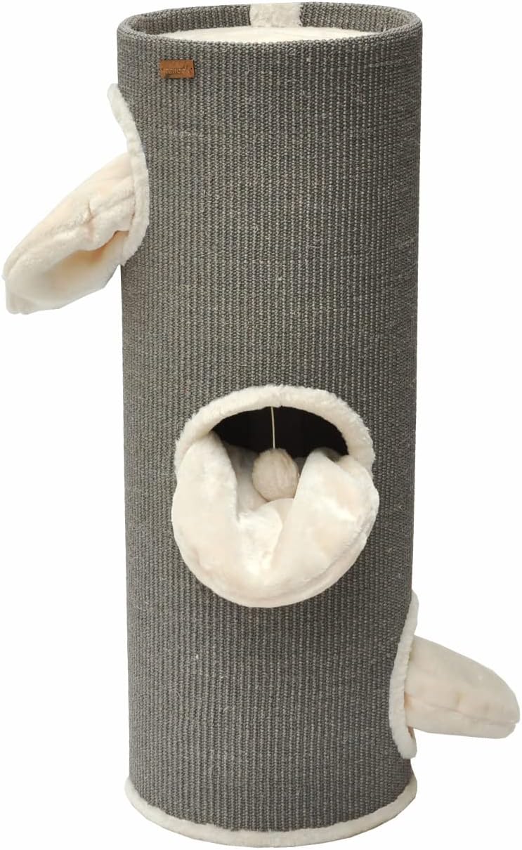 Kratztonne Oskar mit 3 Höhlen und Spielball, 100 x 37 cm hellgrau