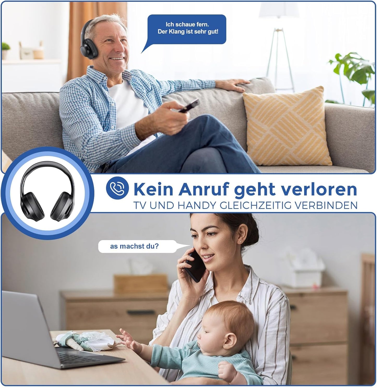 Wireless TV-Kopfhörer TH15-A mit Sender, Holzkohle
