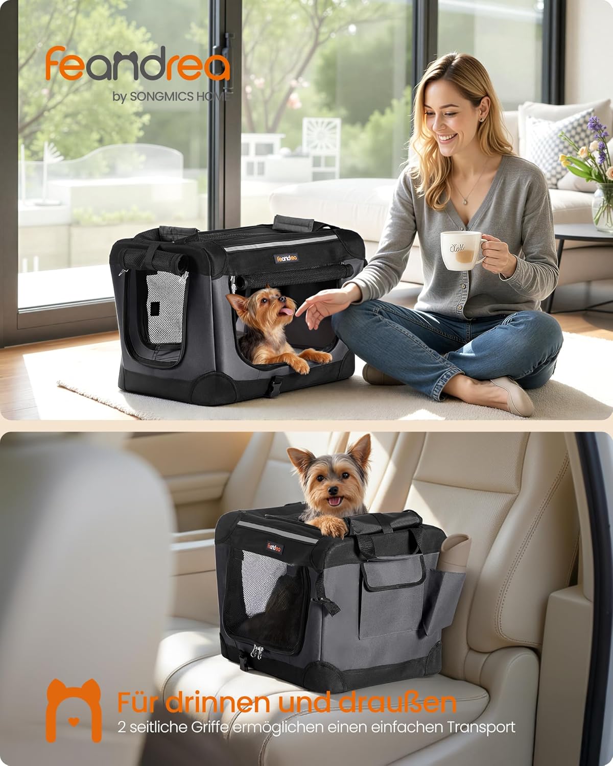 Faltbare Hundetransportbox mit Netzfenstern (50 cm), S (50 x 35 x 35 cm)