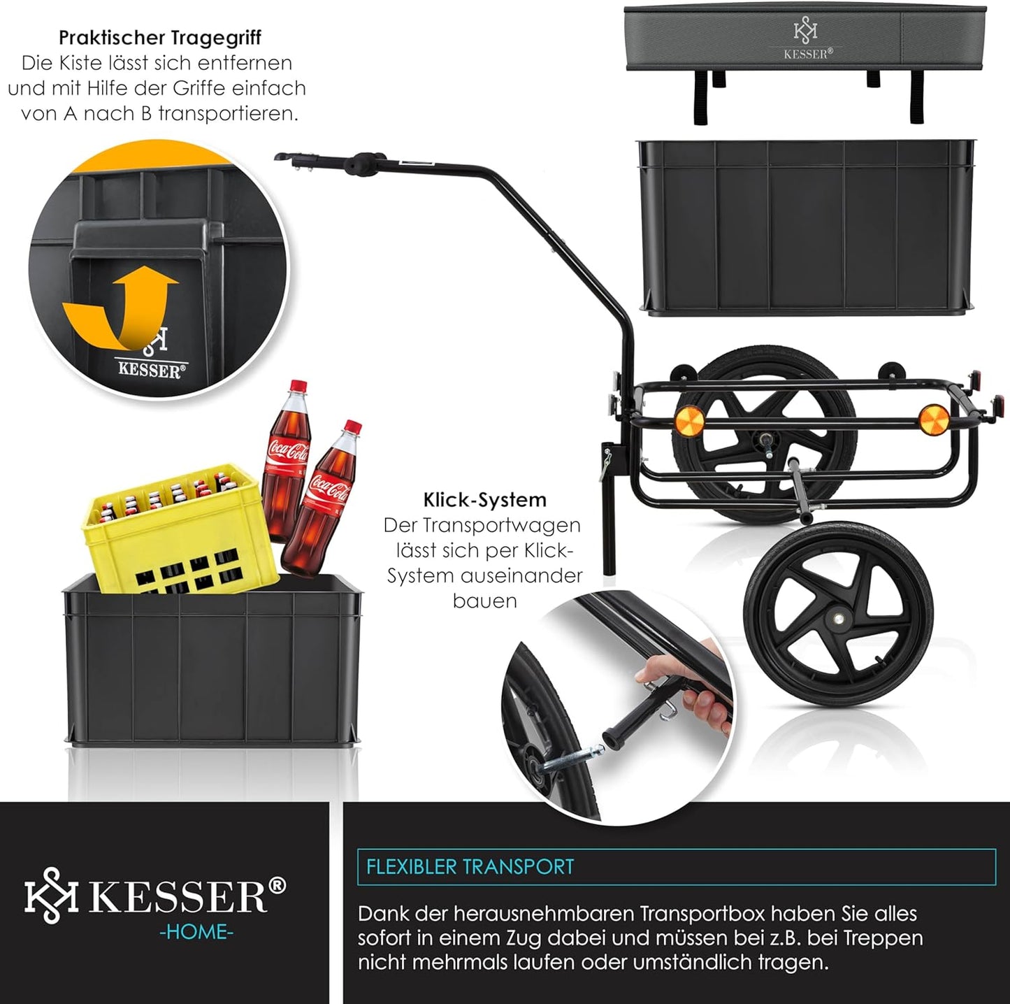 2-in-1 Fahrradanhänger und Handwagen mit Transportbox, Anthrazit