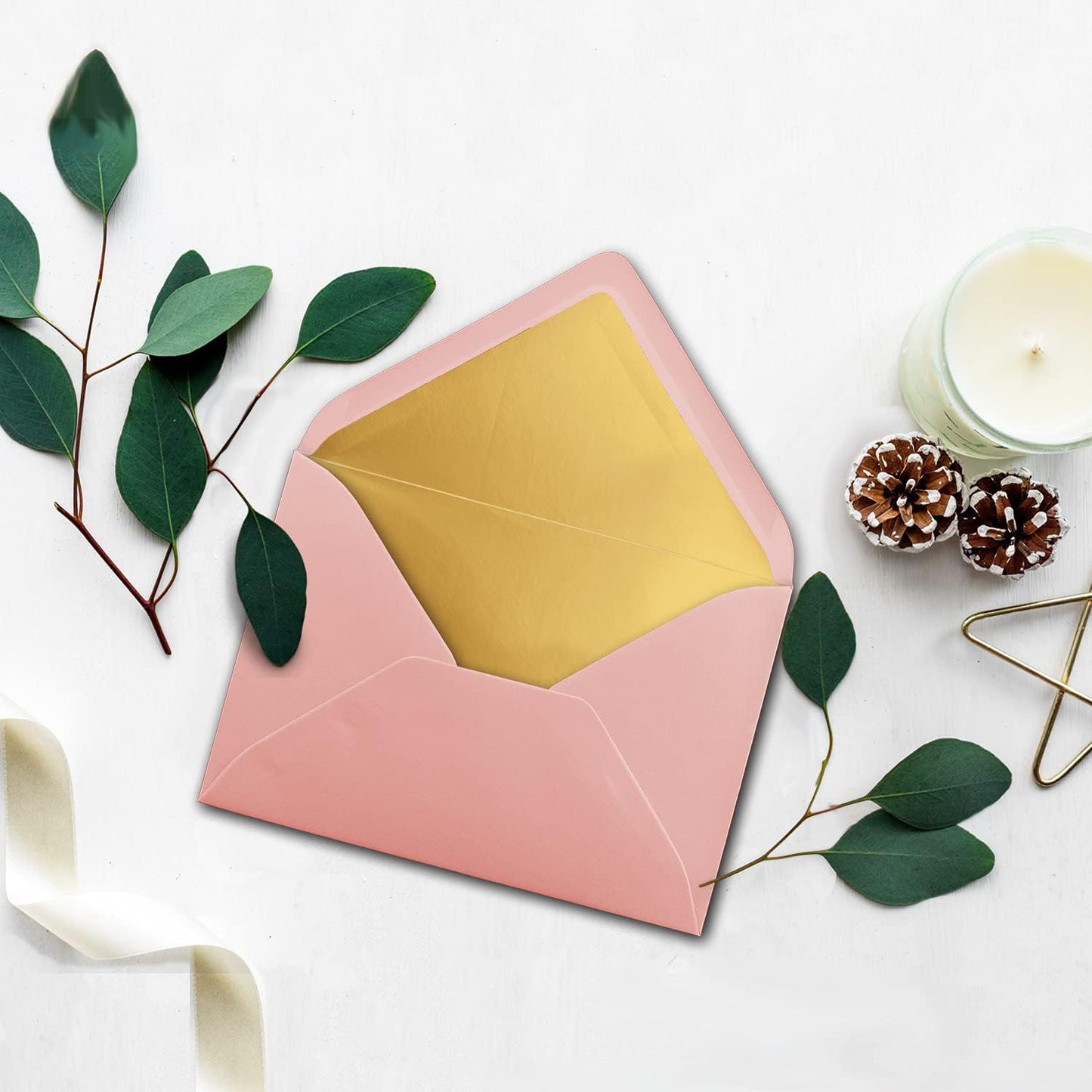 Kuvert-Set, 50 Umschläge|Altrosa|Gold Futter