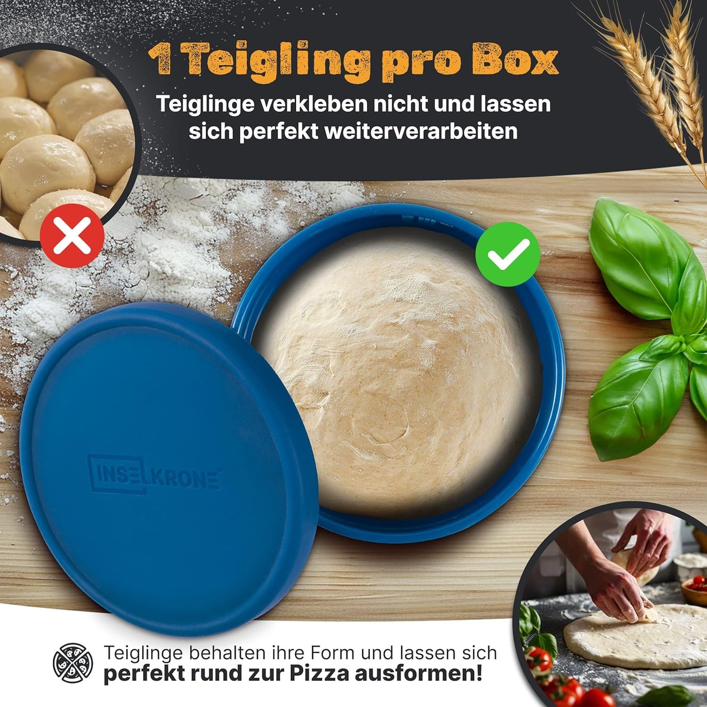 6er-Set Pizzaballenbox mit Deckel, 6 Stück blau