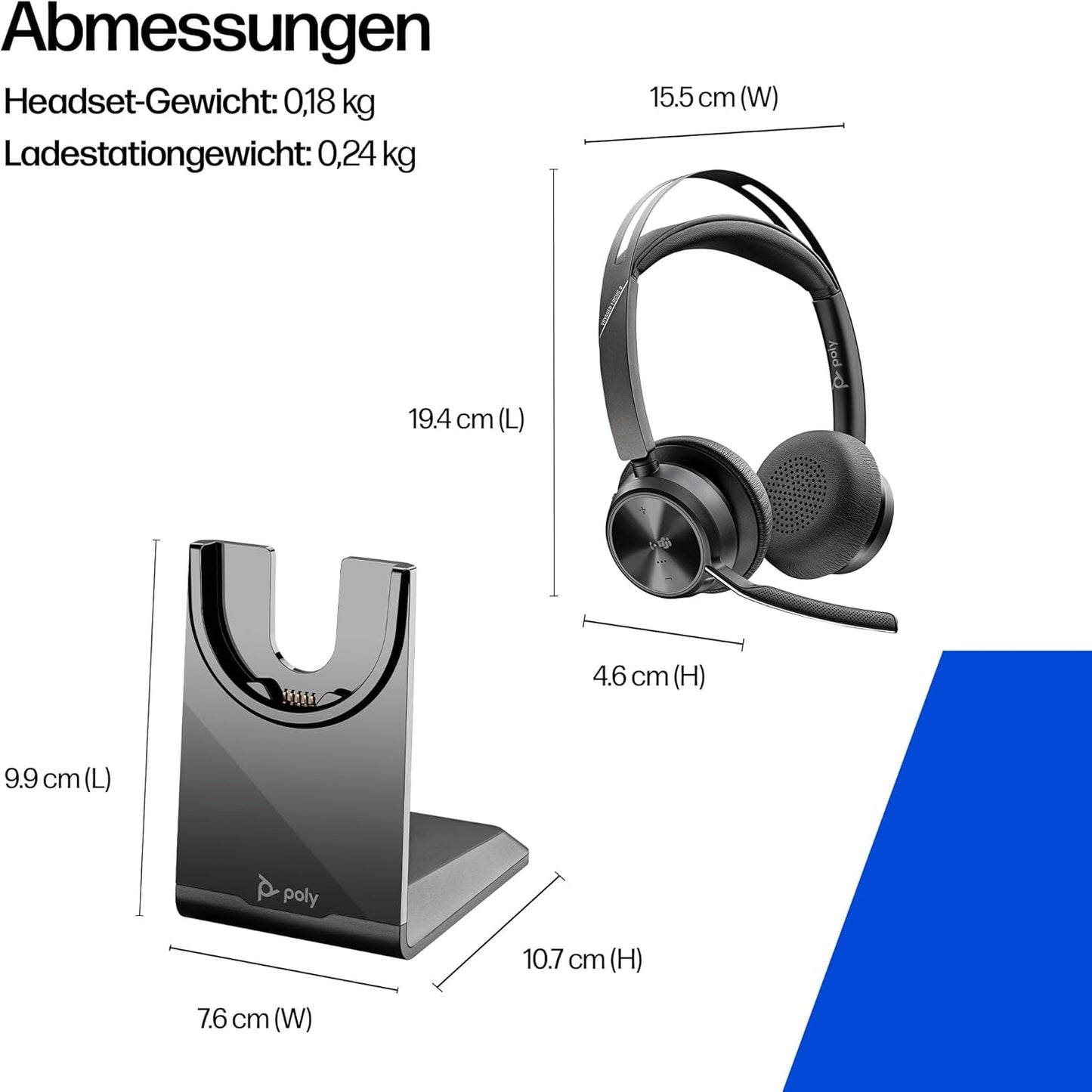 Voyager Focus 2 USB-C Headset, 2024 Version (USB-C) Teams zertifiziert mit Ladestation