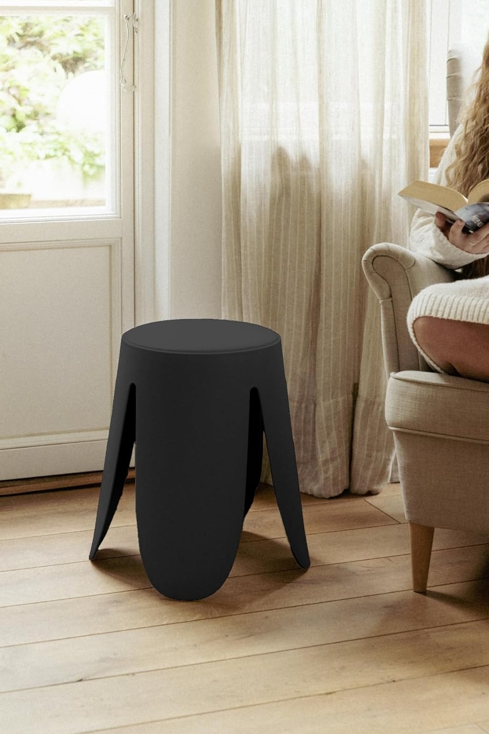 Badhocker Mod. Comiso mit gepolsterter Sitzfläche, Schwarz