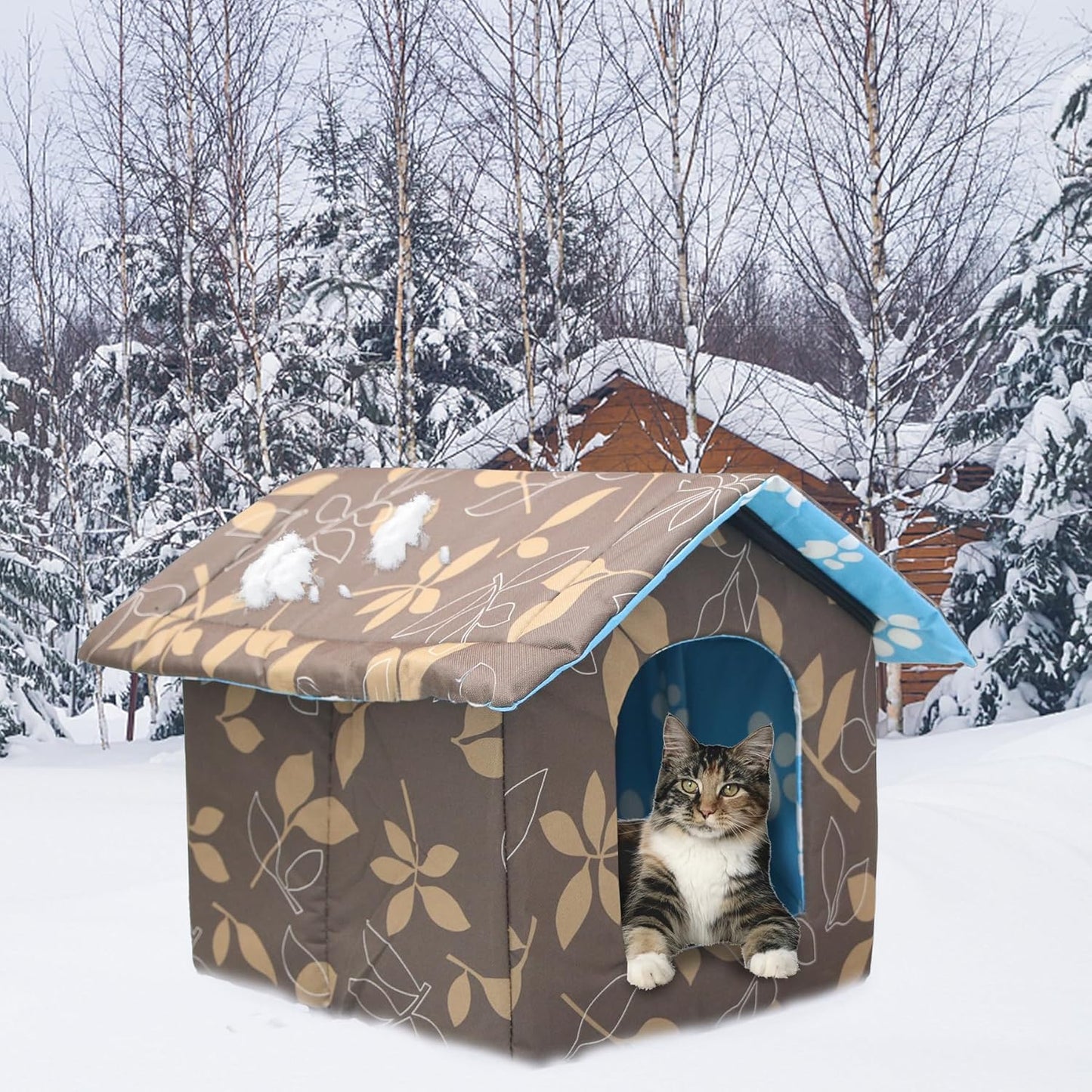 Winterfestes Falt-Katzenhaus für draussen, wasserdicht, L:45x43x40cm Braun