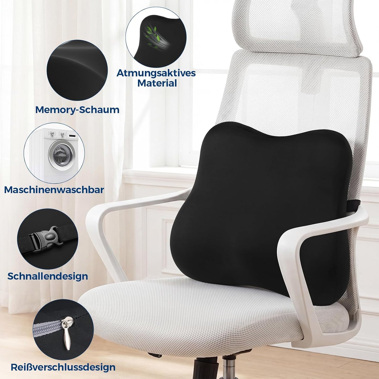 Ergonomisches Lendenkissen aus Memory Foam, Schwarz