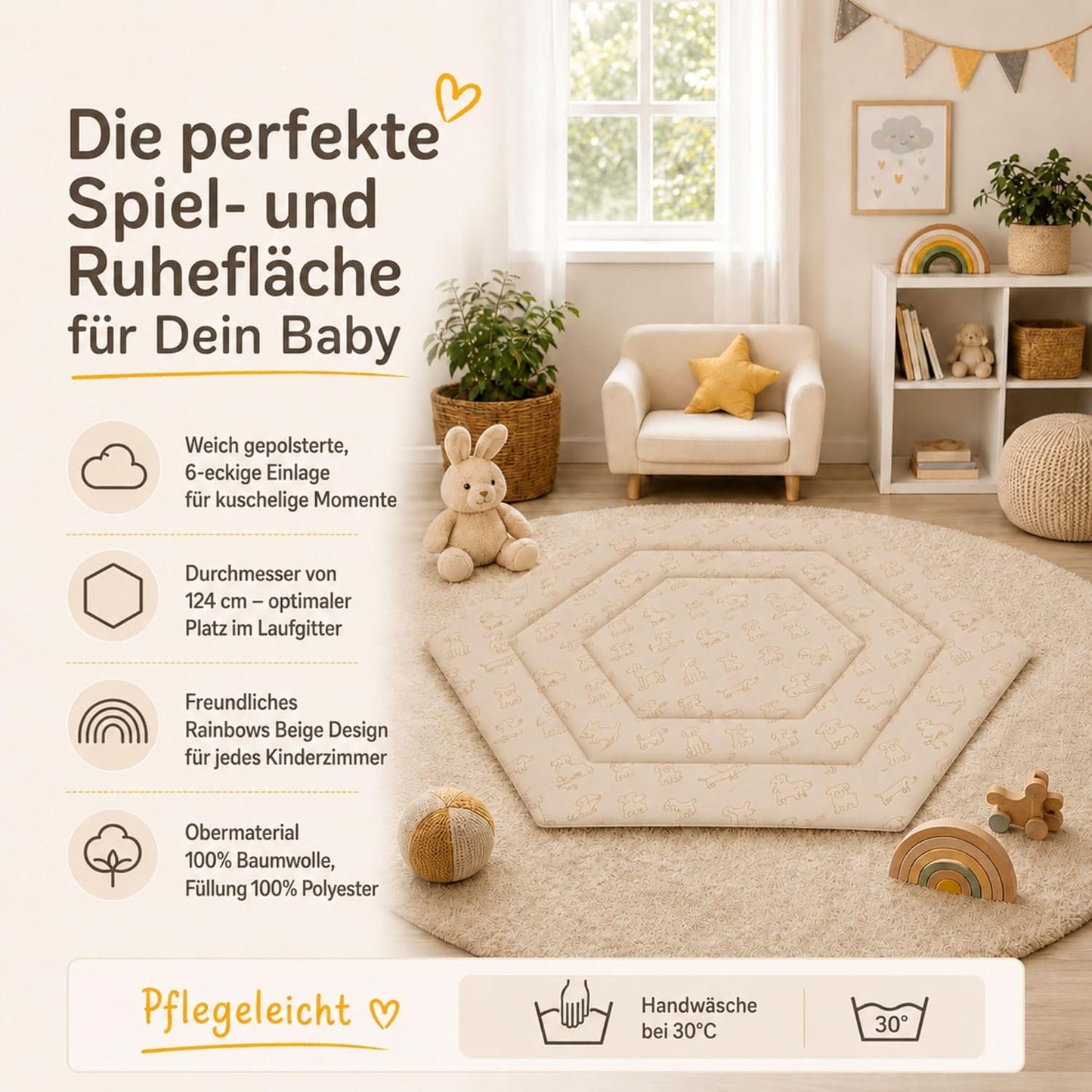 Einlage für 6-Eck Laufstall, Hund Beige
