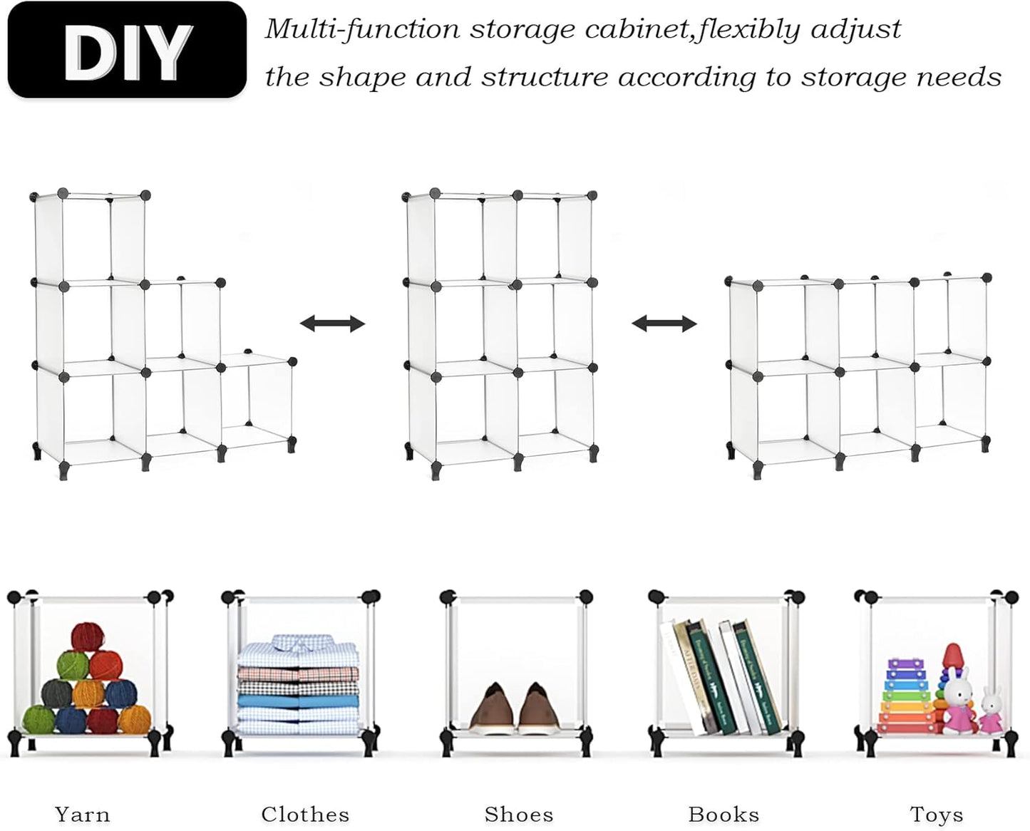 Modularer Cube Organizer mit 6 Fächer, Transparent Weiss