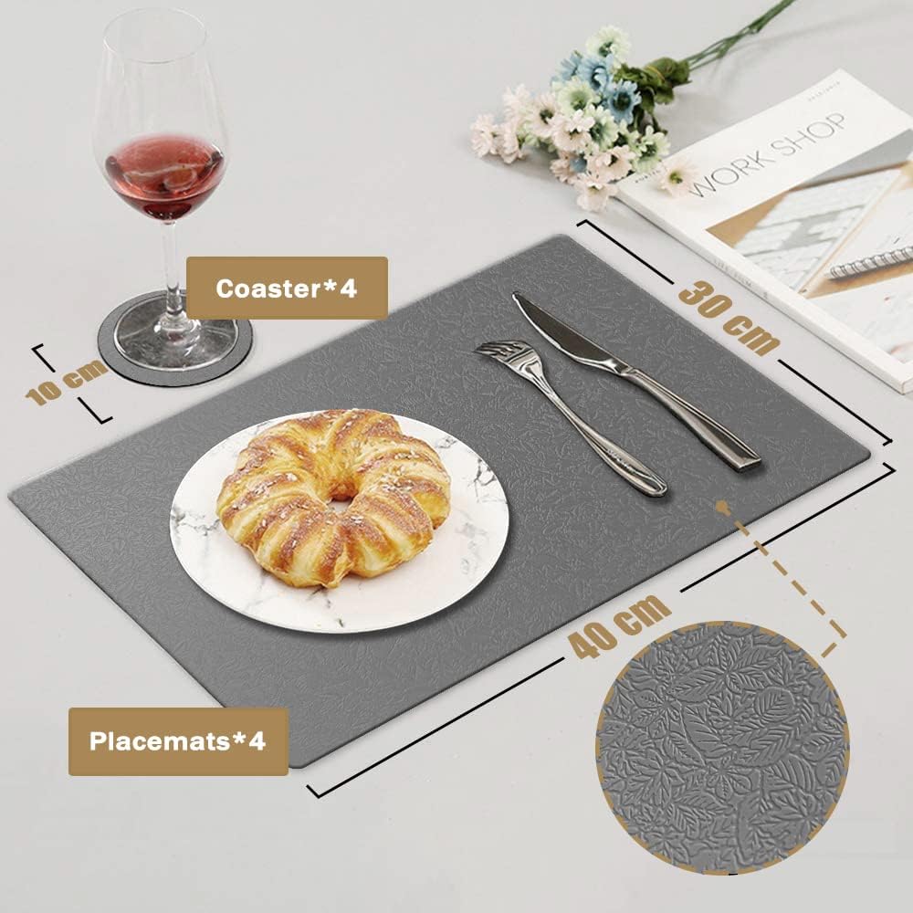 Platzdeckchen und Tischuntersetzer-Set, Dunkelgrau ; 4er-Set