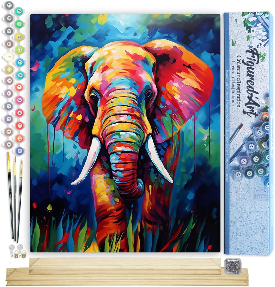Malen nach Zahlen Set Elefant Farbenfroh Abstrakt 40x50cm, Elefant Farbenfroh Abstrakt 40x50cm Mit Keilrahmen (nicht gespannt)