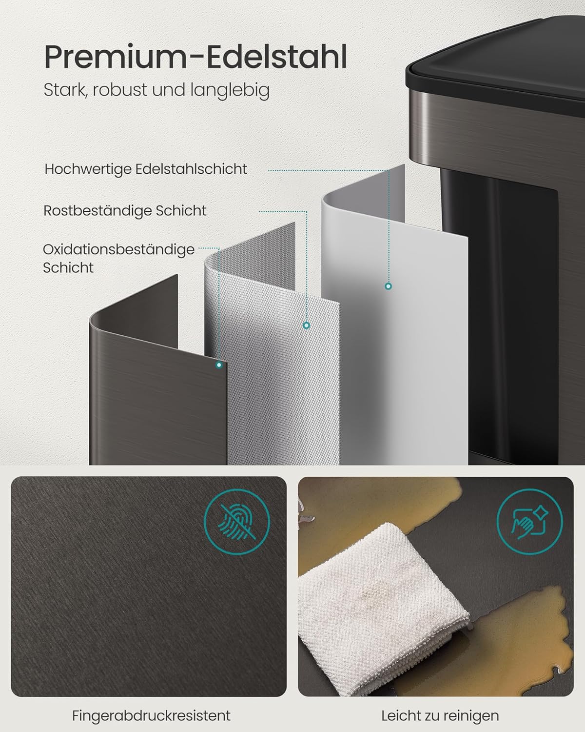 Mülleimer mit 2 Fächern und Softclose-Deckel, schiefergrau