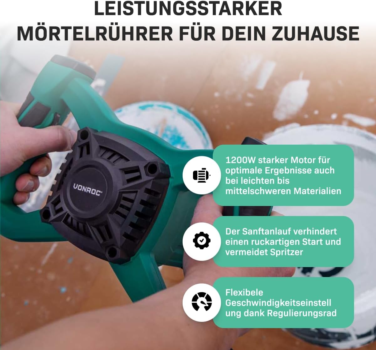 Betonmischer mit Sanftanlauf, 1200 W