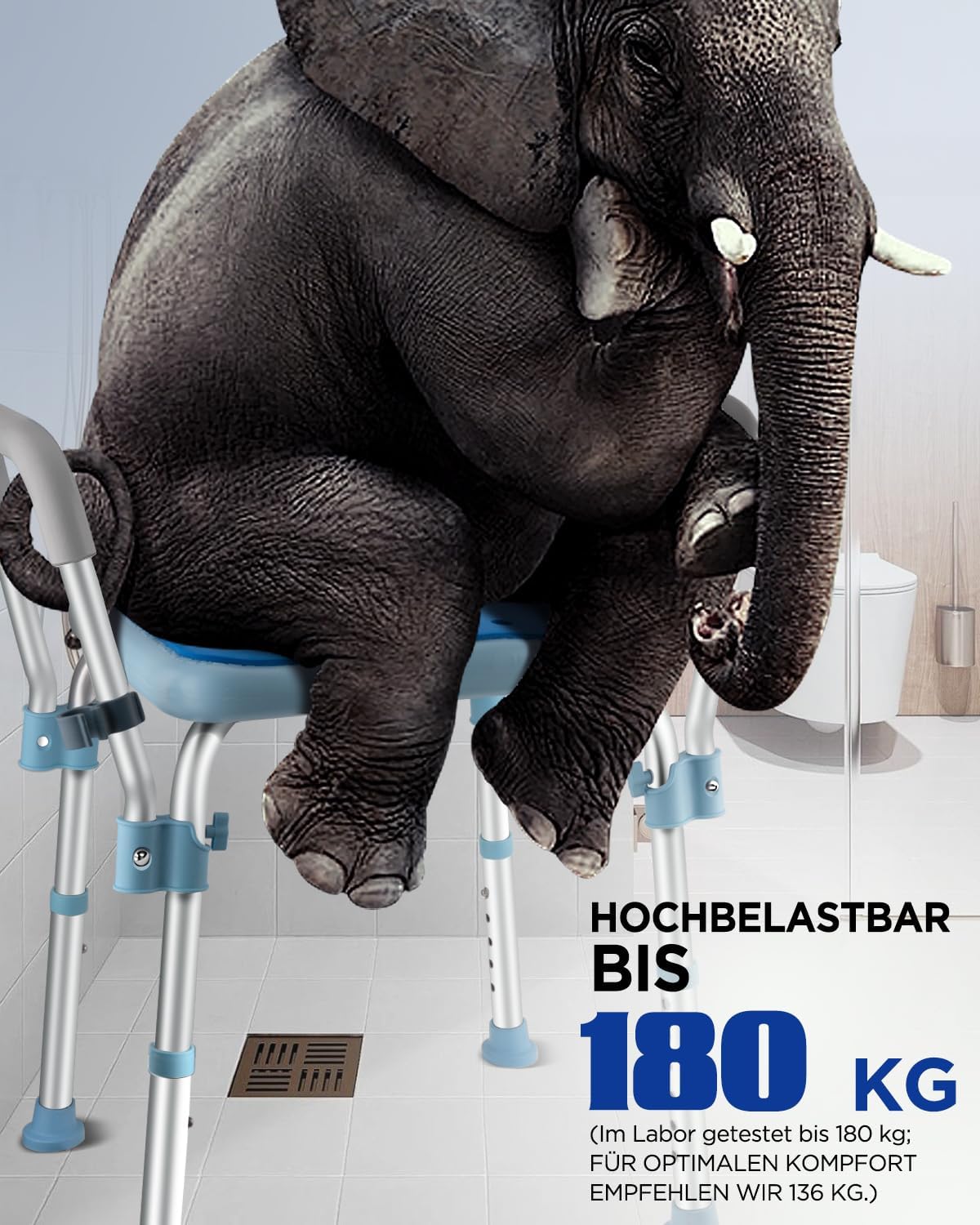 Duschstuhl mit Armlehnen für Senioren, 180kg belastbar, Duschstuhl mit Armlehnen