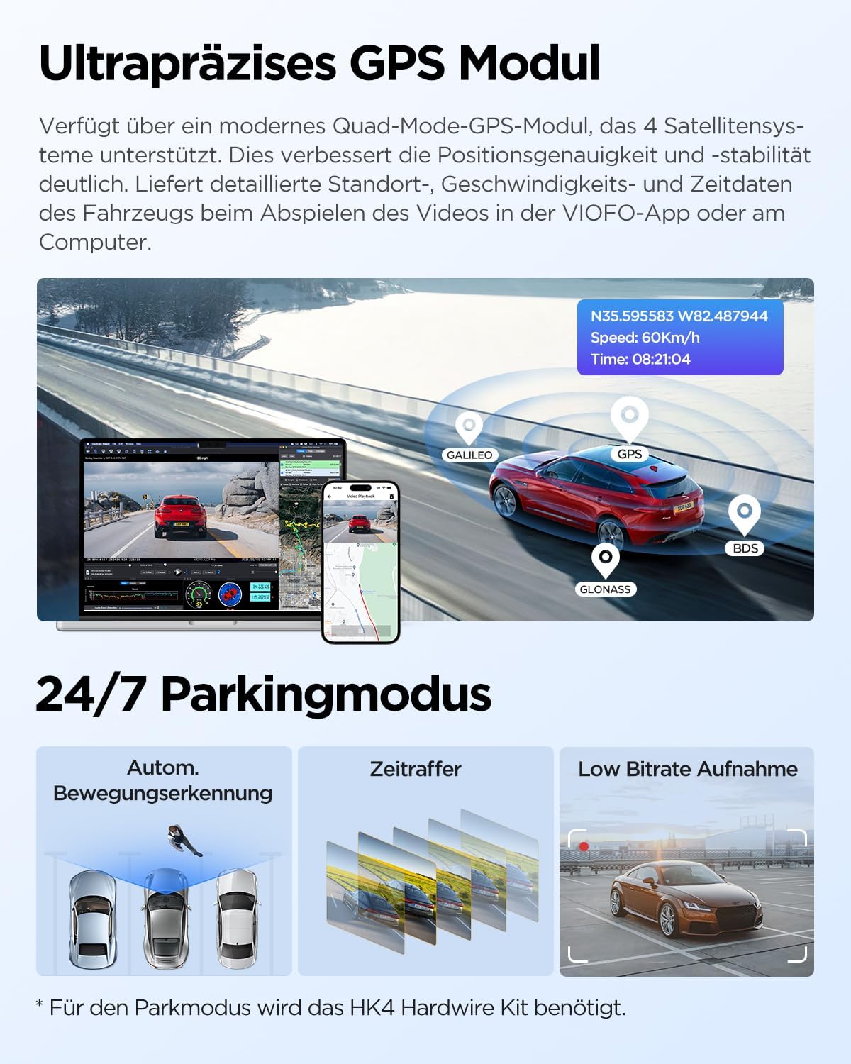 Dual Dashcam A229 Plus mit GPS und Sprachsteuerung, A229 Plus