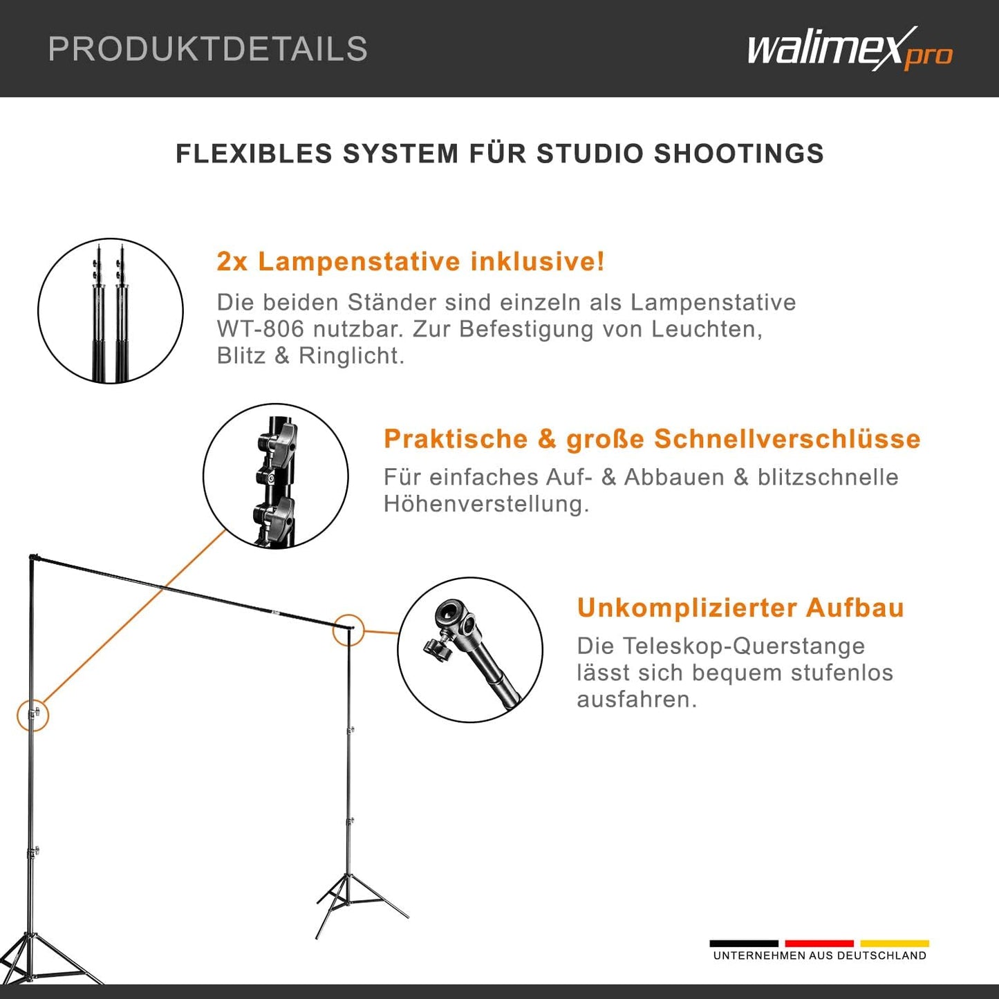 Teleskop Hintergrundsystem 2.25-4m, XL 225-400cm Single