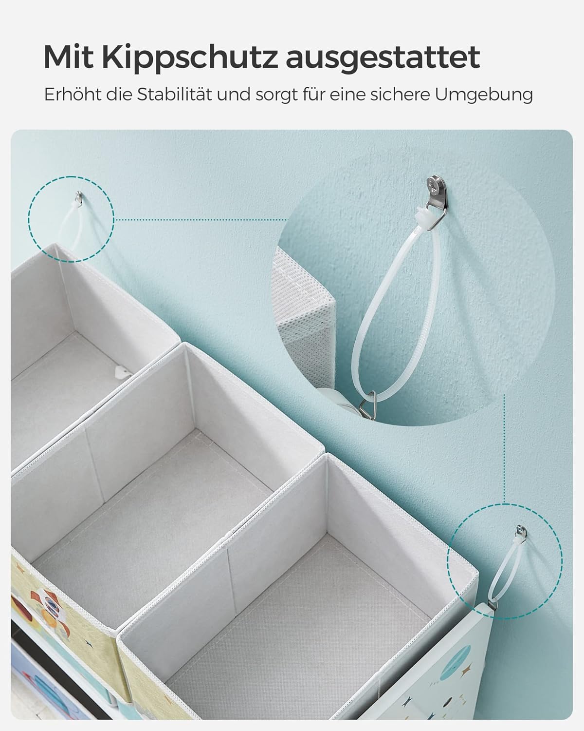 Kinder-Spielzeugregal mit Aufbewahrungsboxen (7 Stück), Weiss