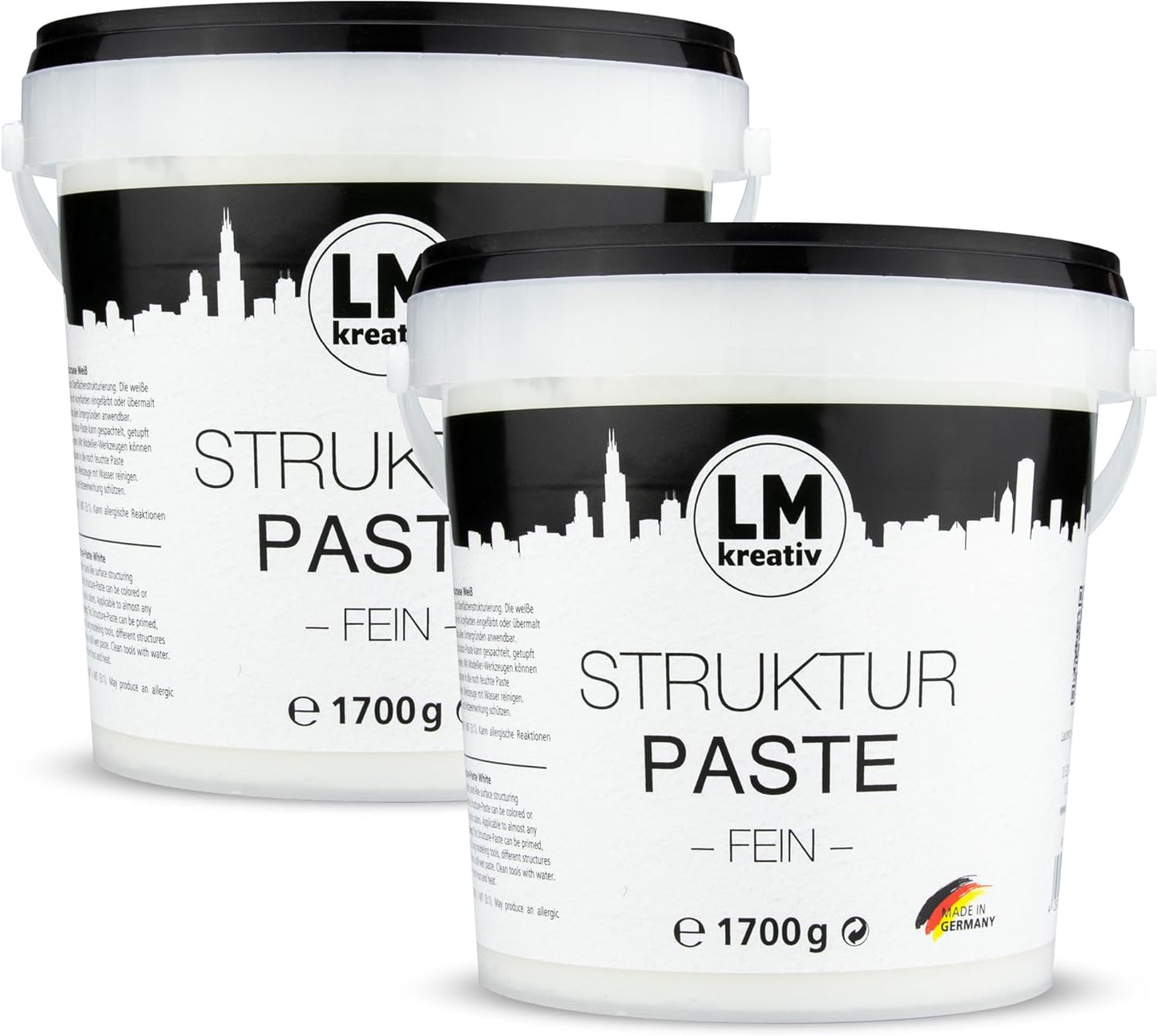 Feine Strukturpaste für Acrylmalerei, 2 x 1,7 kg, Weiß fein 2 x 1,7 kg Eimer