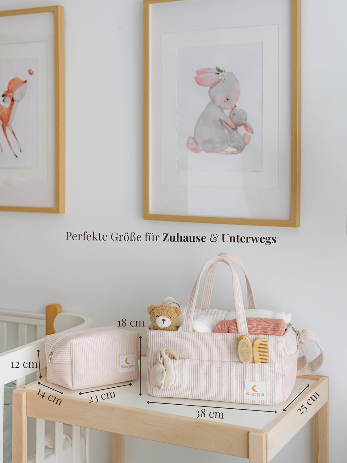 Wickelkorb Organizer-Set mit Schultergurt & Windeltasche, Beige