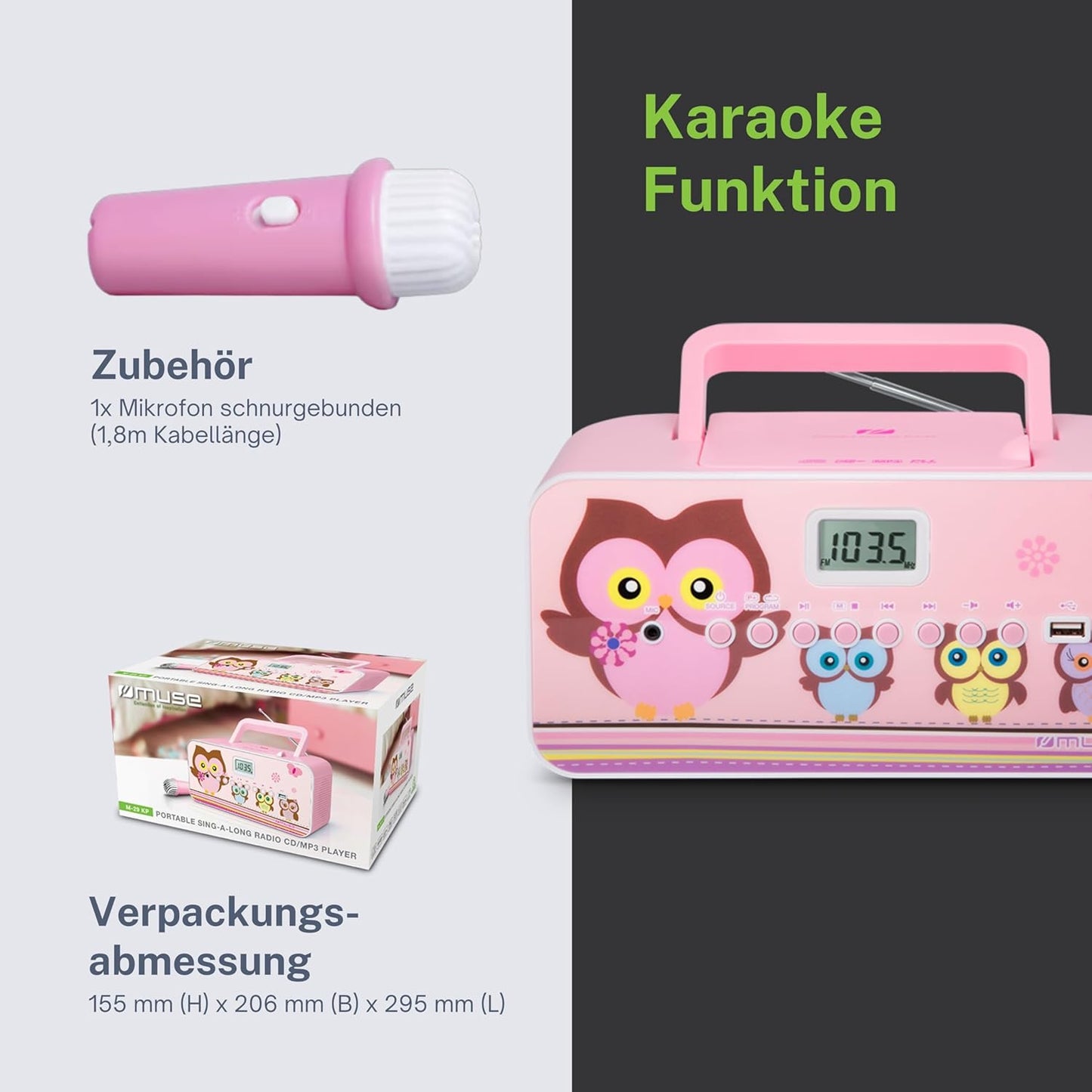 CD-Radio für Kinder mit Mikrofon, Pink M-29 KP