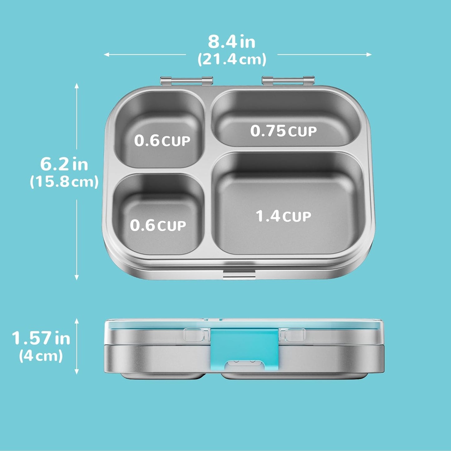 Lunchbox mit 4 Fächern, 800ml, 4 Fächer, Blau