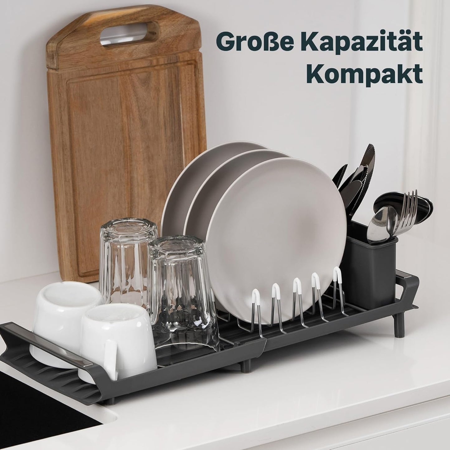 Abtropfgestell mit Schale und Besteckkasten, Ausziehbares Abtropfgestell Klein