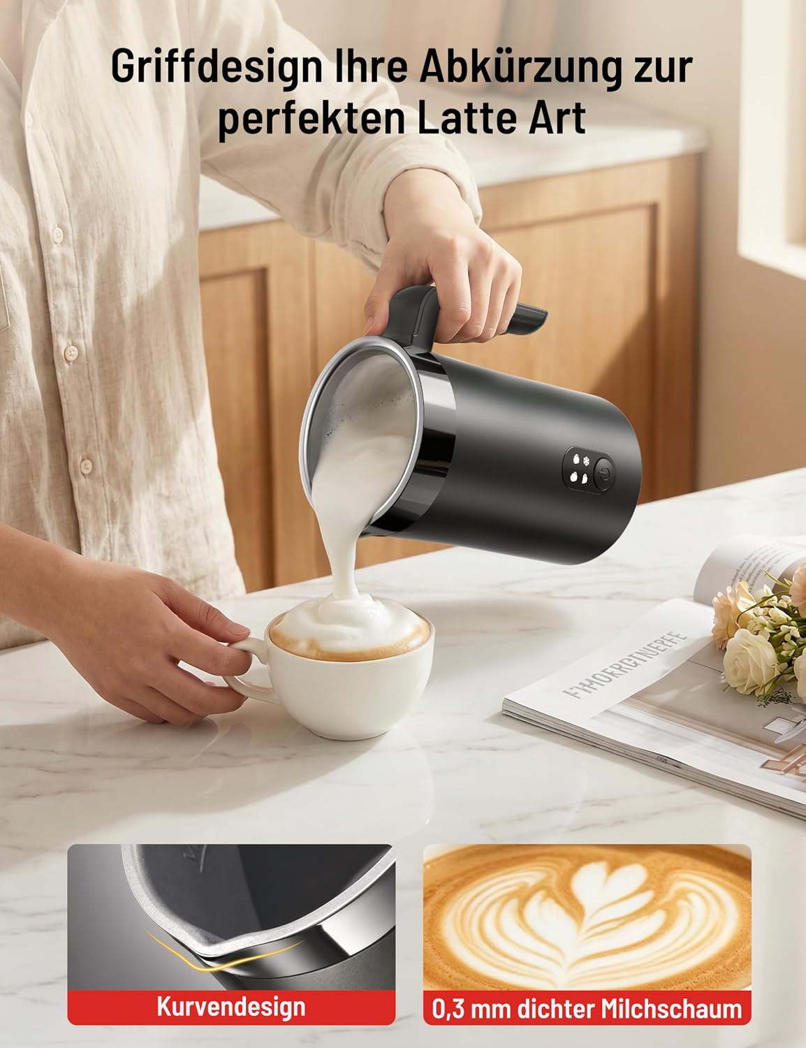 4-in-1 Elektrischer Milchaufschäumer 400ml für Kaffeegetränke, Schwarz