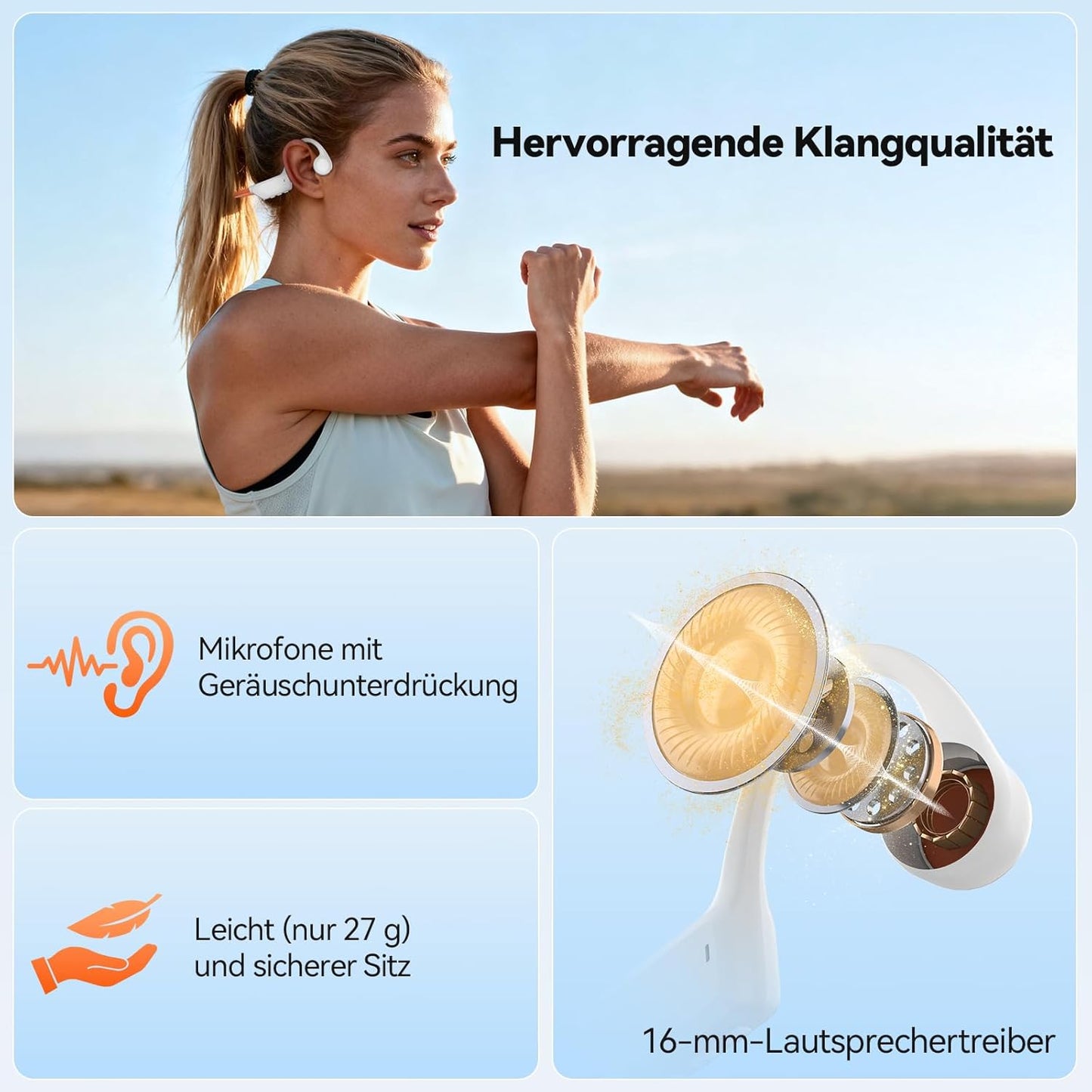 Knochenschall Bluetooth-Kopfhörer, Weiss