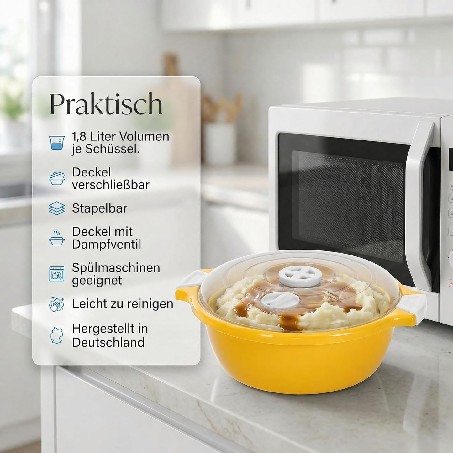 2-teiliges Mikrowellenschüssel-Set mit Dampfventil, Gelb