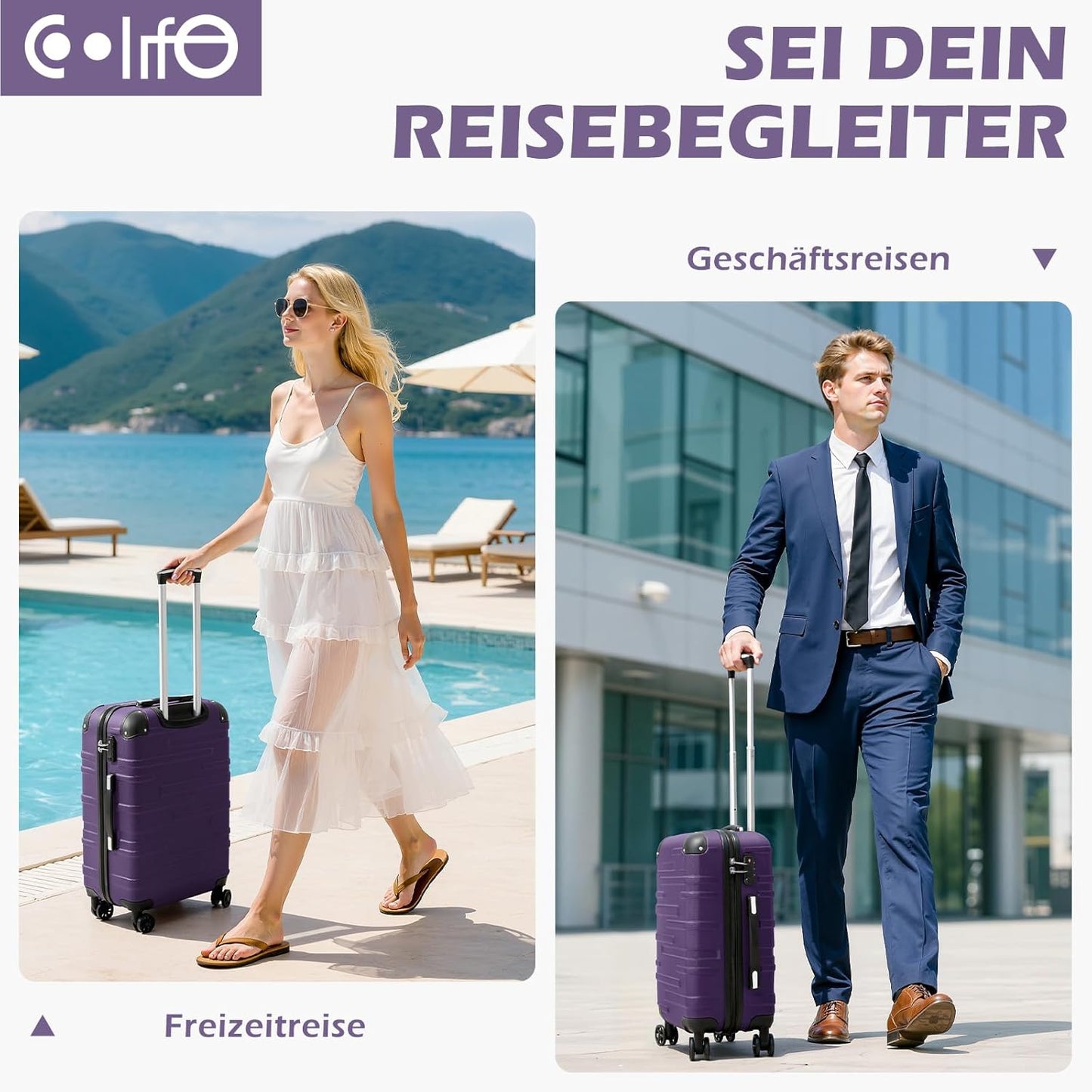 3-teiliges Hartschalen-Koffer-Set, Helles Silber Koffer-Set