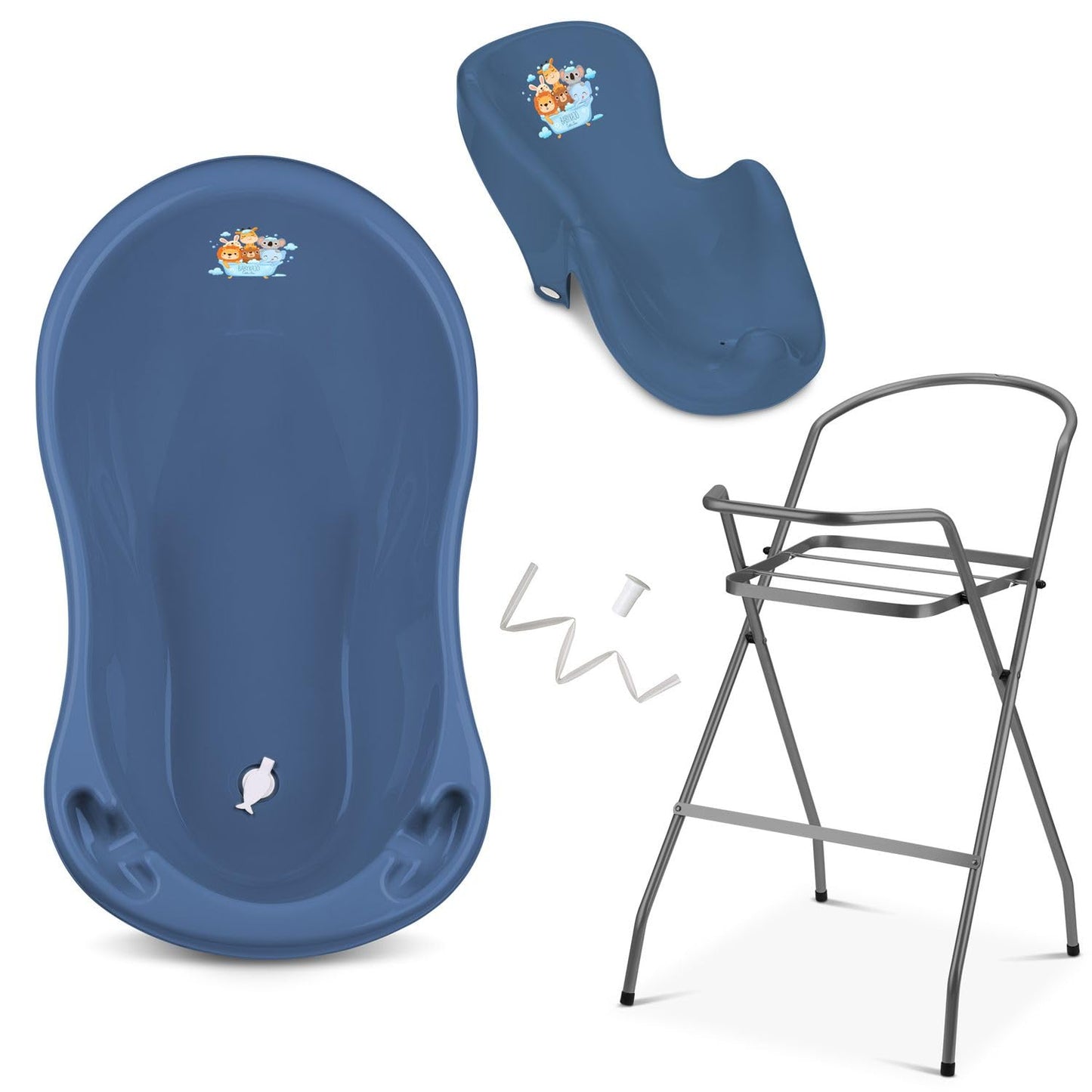 Babybadewannen-Set mit Gestell, 4 - Set Friends - dunkelblau