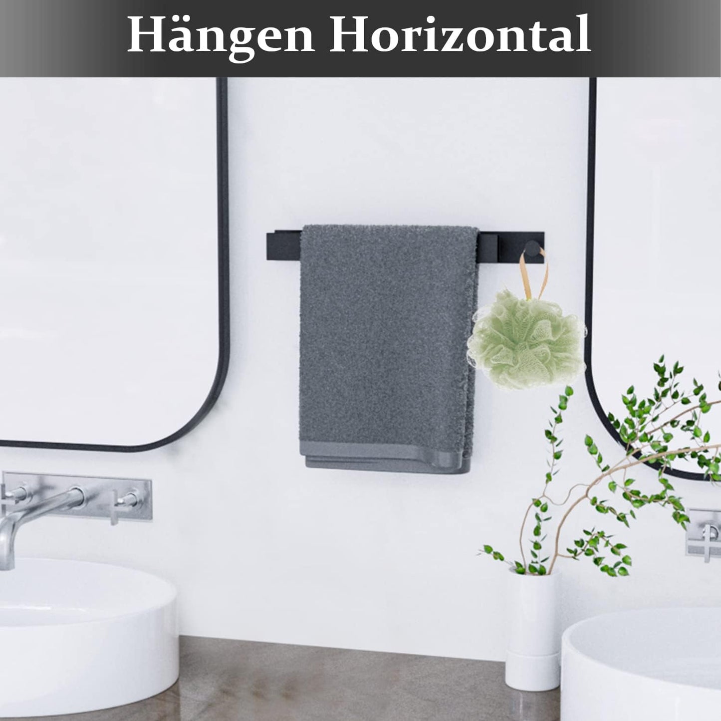 Handtuchhalter mit 2 Handtuchhaken, Schwarz
