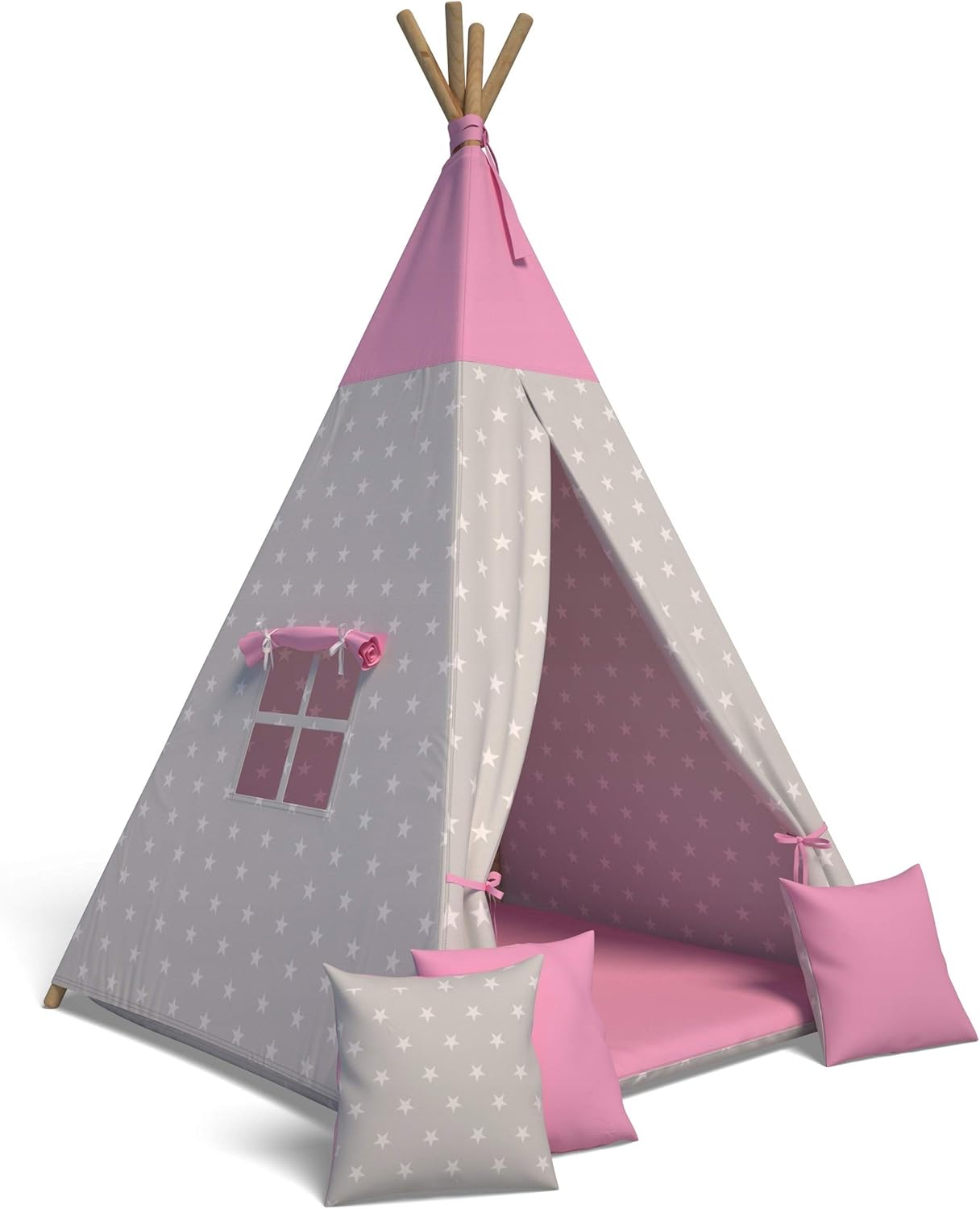 Tipi-Spielzelt für Kinder mit Kissen, Sterne Rosa
