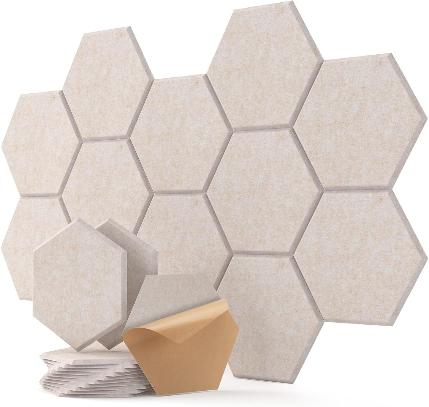Selbstklebende Hexagon Akustikpaneele, 30×26×0,9 cm, 12 Stück Beige