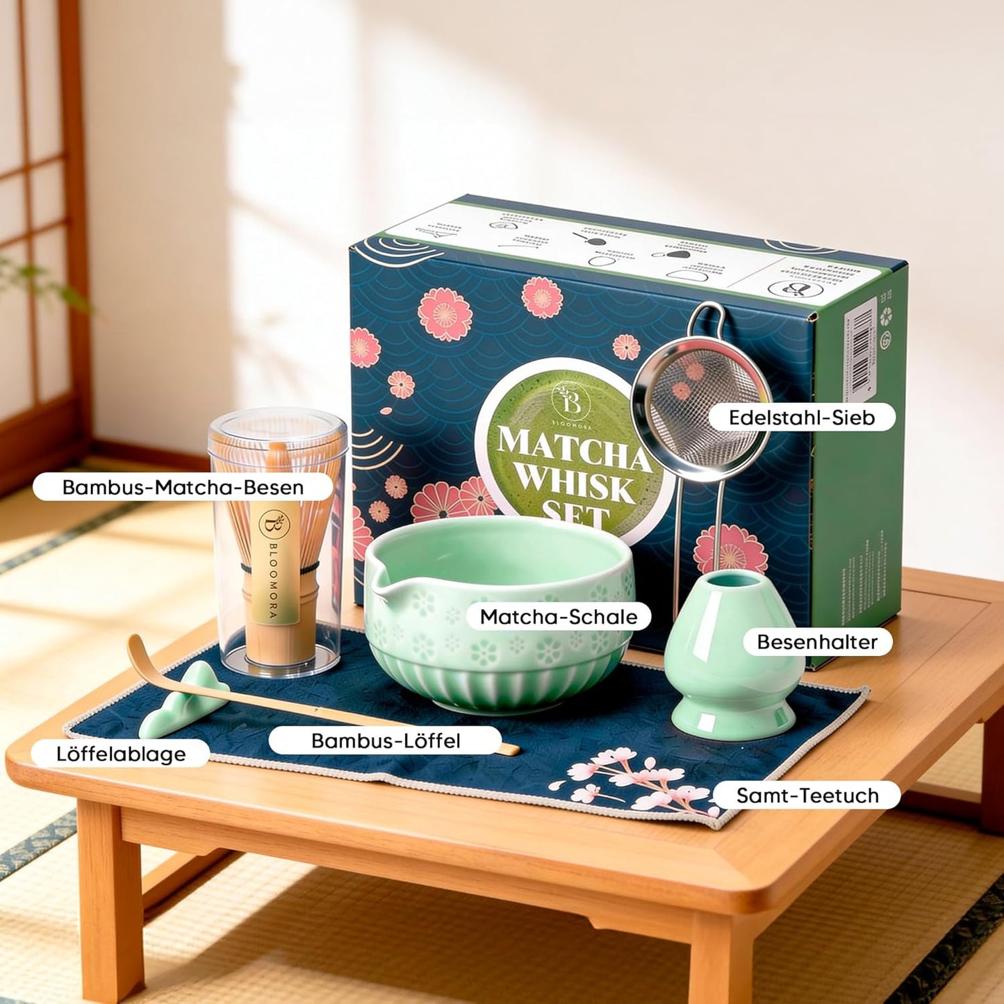 Matcha Teezeremonie-Set mit Keramikschale, Grün