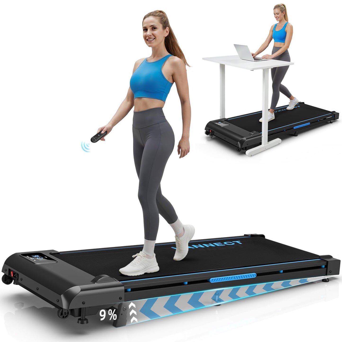 Walking Pad mit Fernbedienung und LED-Anzeige, Schwarz+Blau