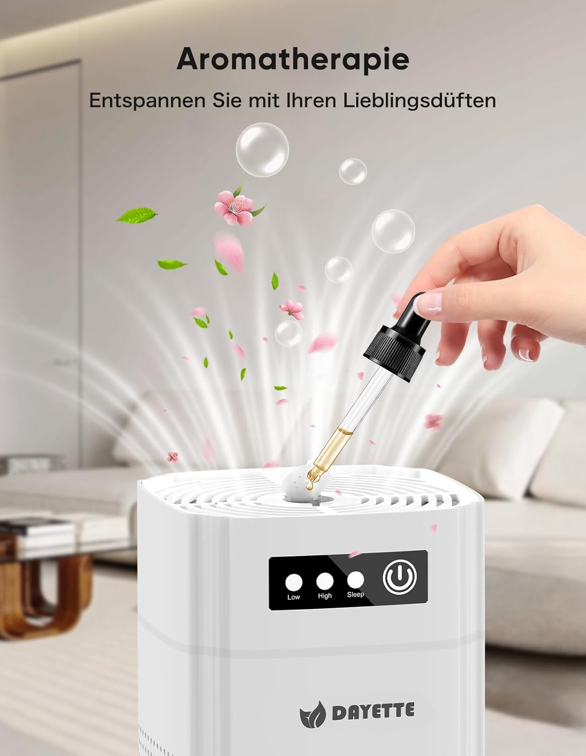 Tragbarer Luftreiniger, Weiß Mini & Aroma