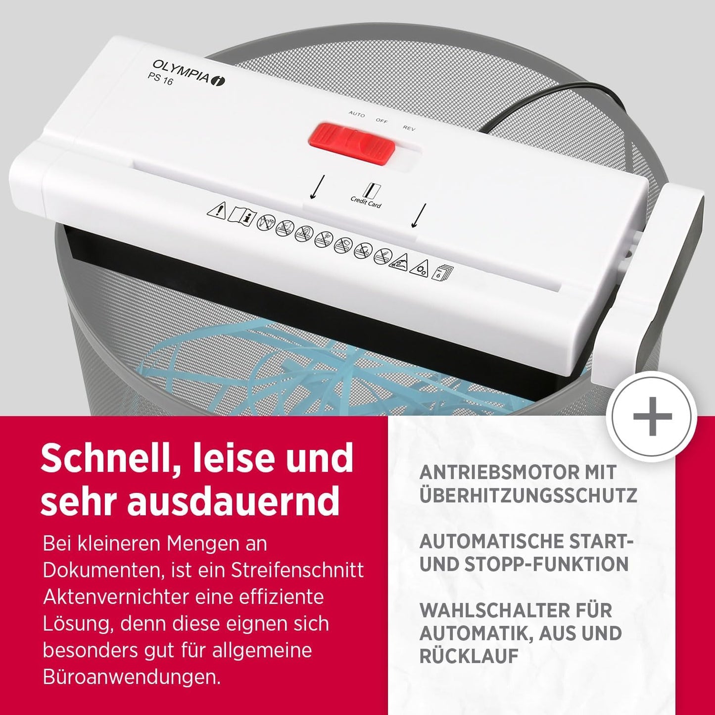Aktenvernichter Ps 16, Weiss + Schwarz Single