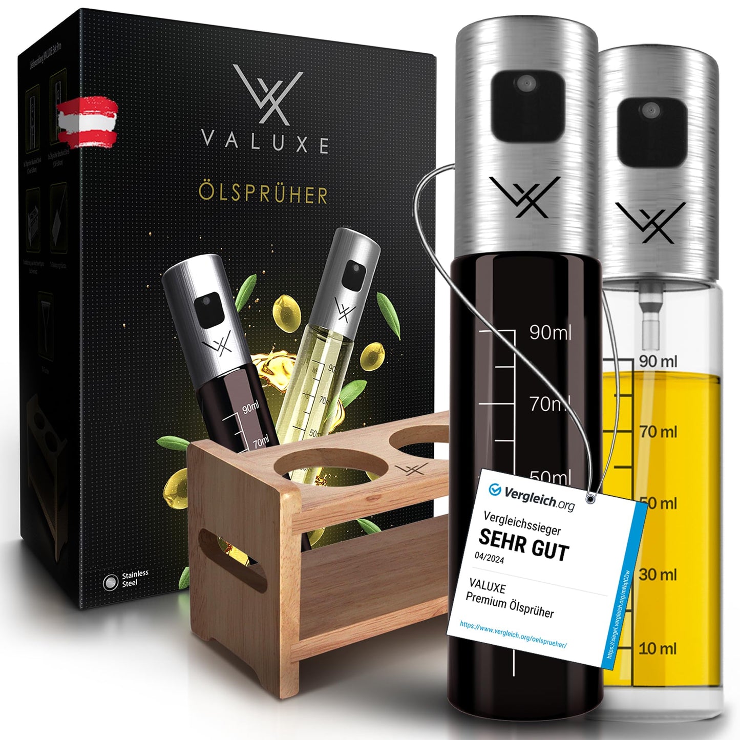 Ölsprüher-Set für Speiseöl & Essig mit Ordnungssystem, 2er Gesamtpaket
