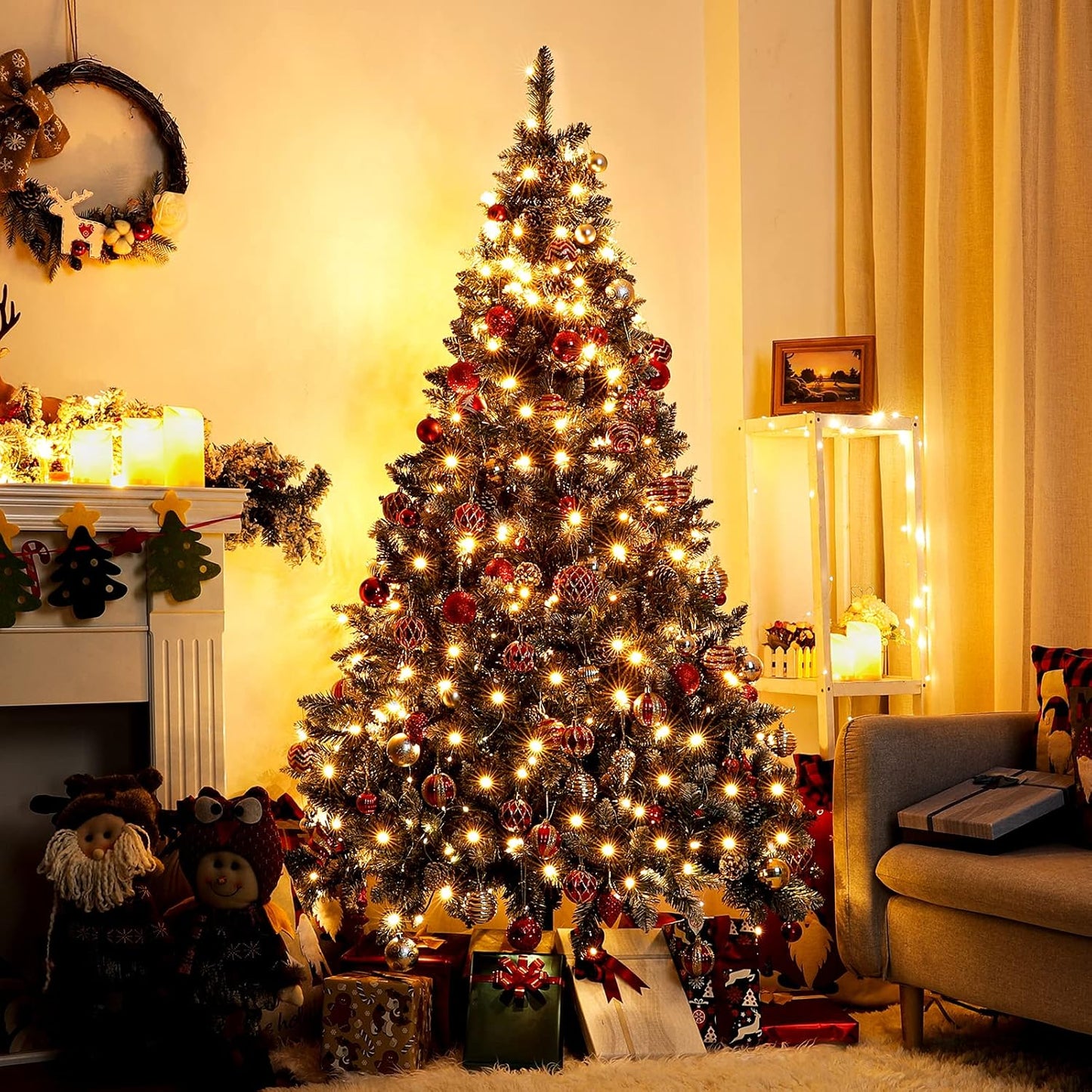 Künstlicher Weihnachtsbaum mit LED-Beleuchtung und Tannenzapfen, 150 cm