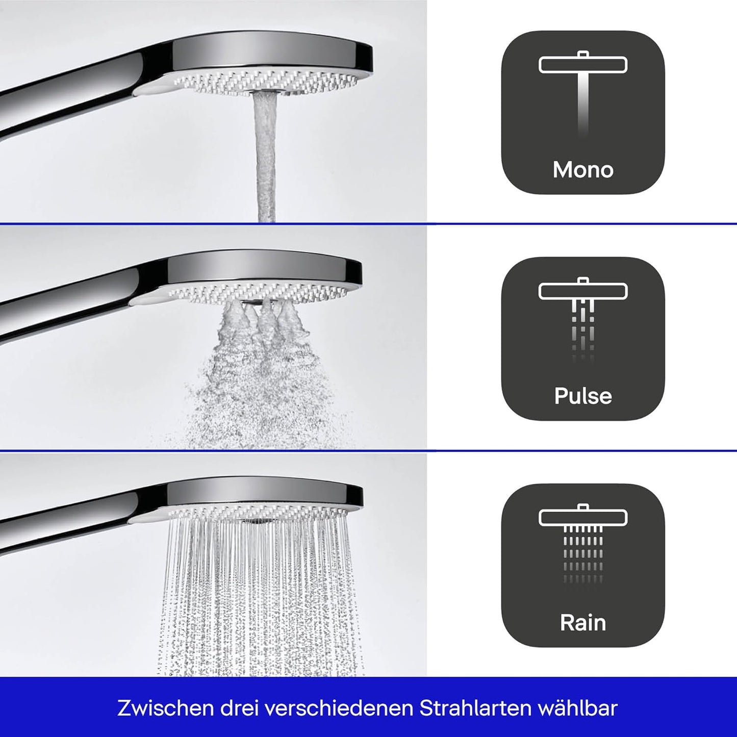 Duschkopf MinusFlow, wassersparend (MinusFlow), mit 3 Strahlarten (Click!) Chrom/Weiss