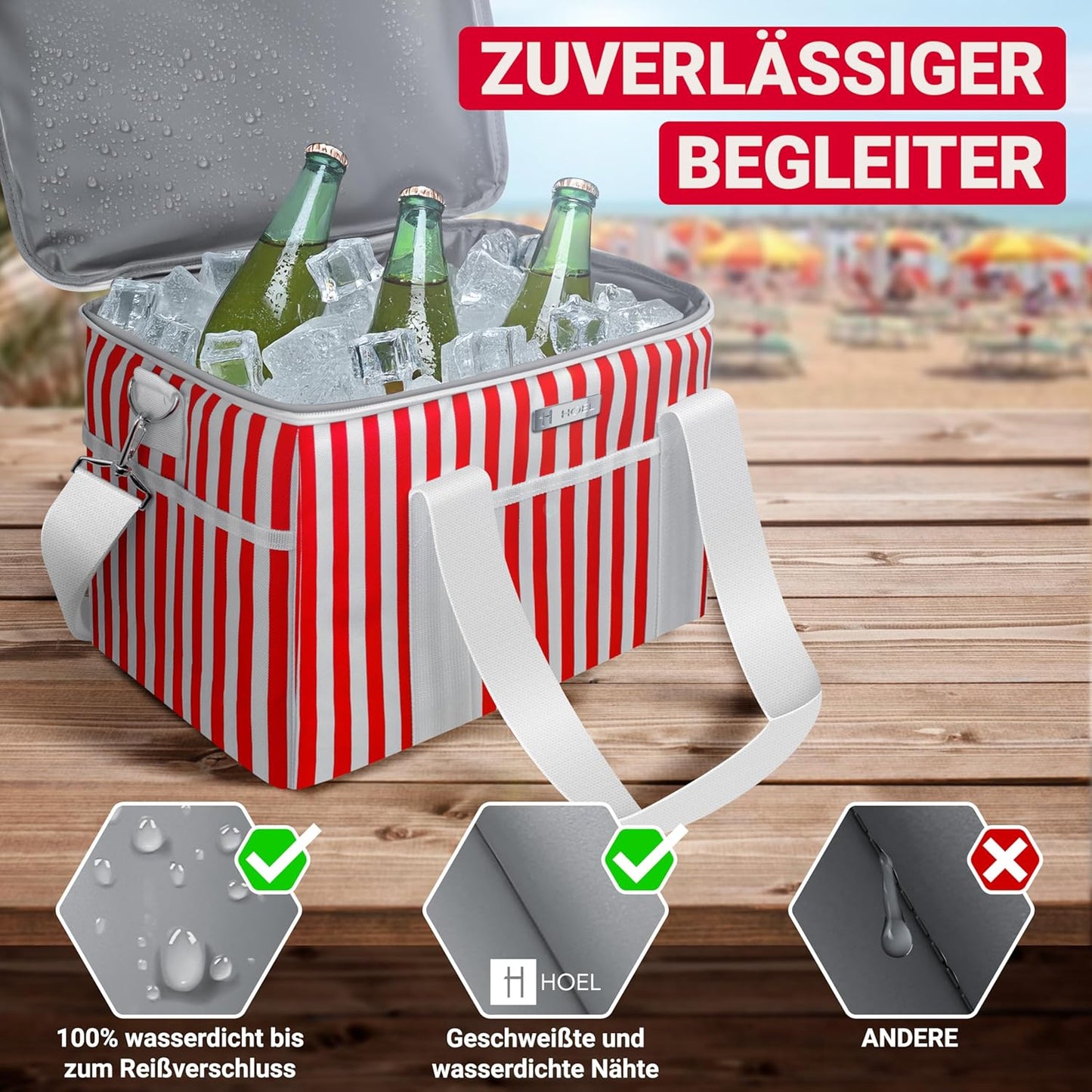 Faltbare Kühltasche 20L - Wasserdicht & Isoliert, 20L Rot