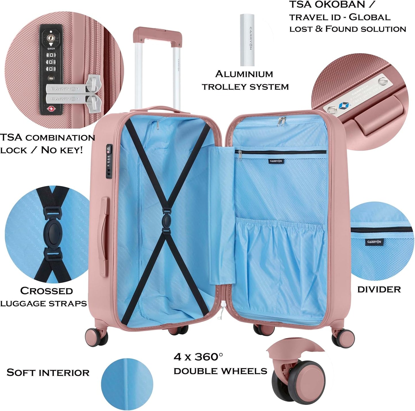 Hartschalen Handgepäck Koffer 55cm Kabinentrolley, Rosa Kleine